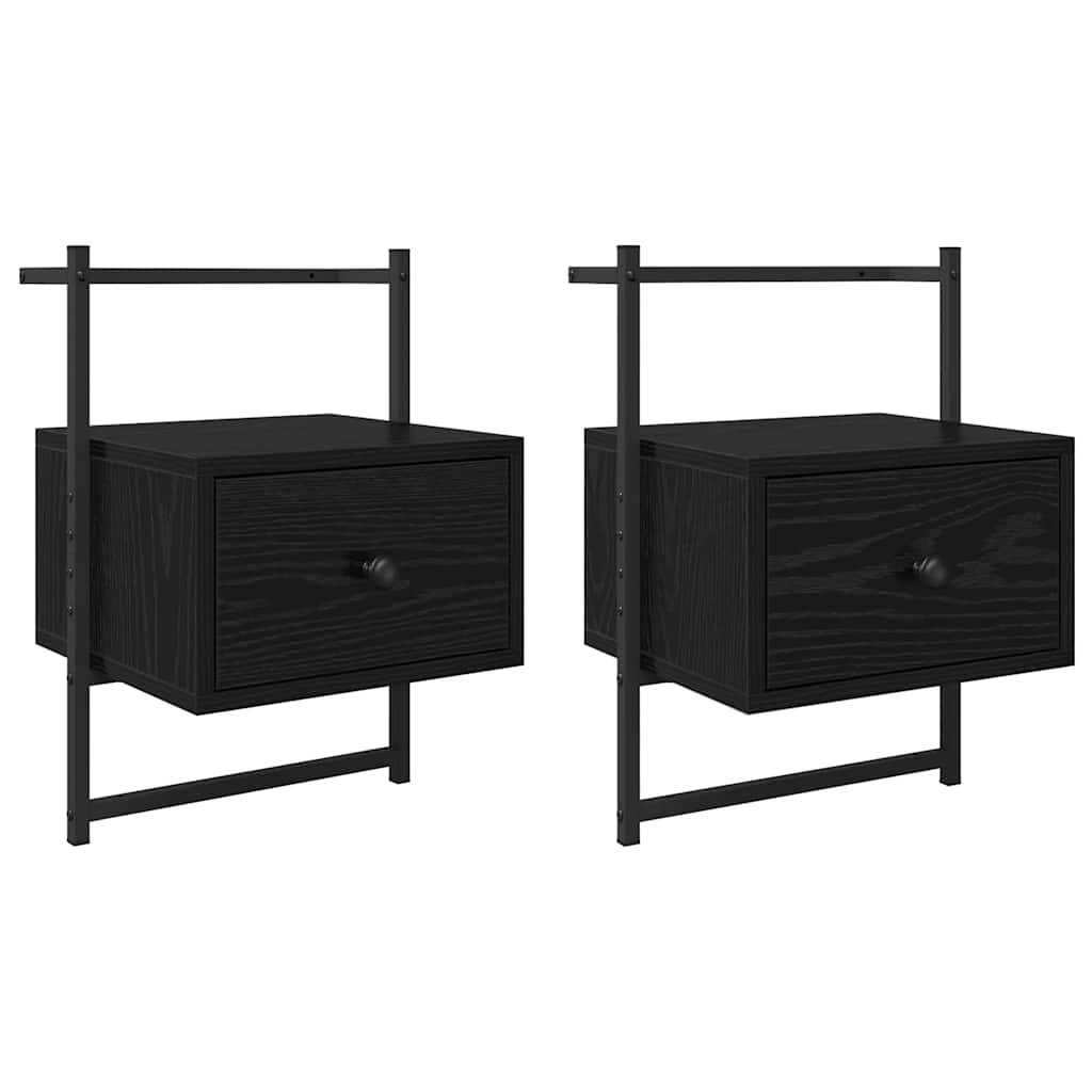vidaXL Κομοδίνο 2 pcs Μαύρη Οξυά 35 x 30 x 51 εκ. Επεξεργασμένο ξύλο