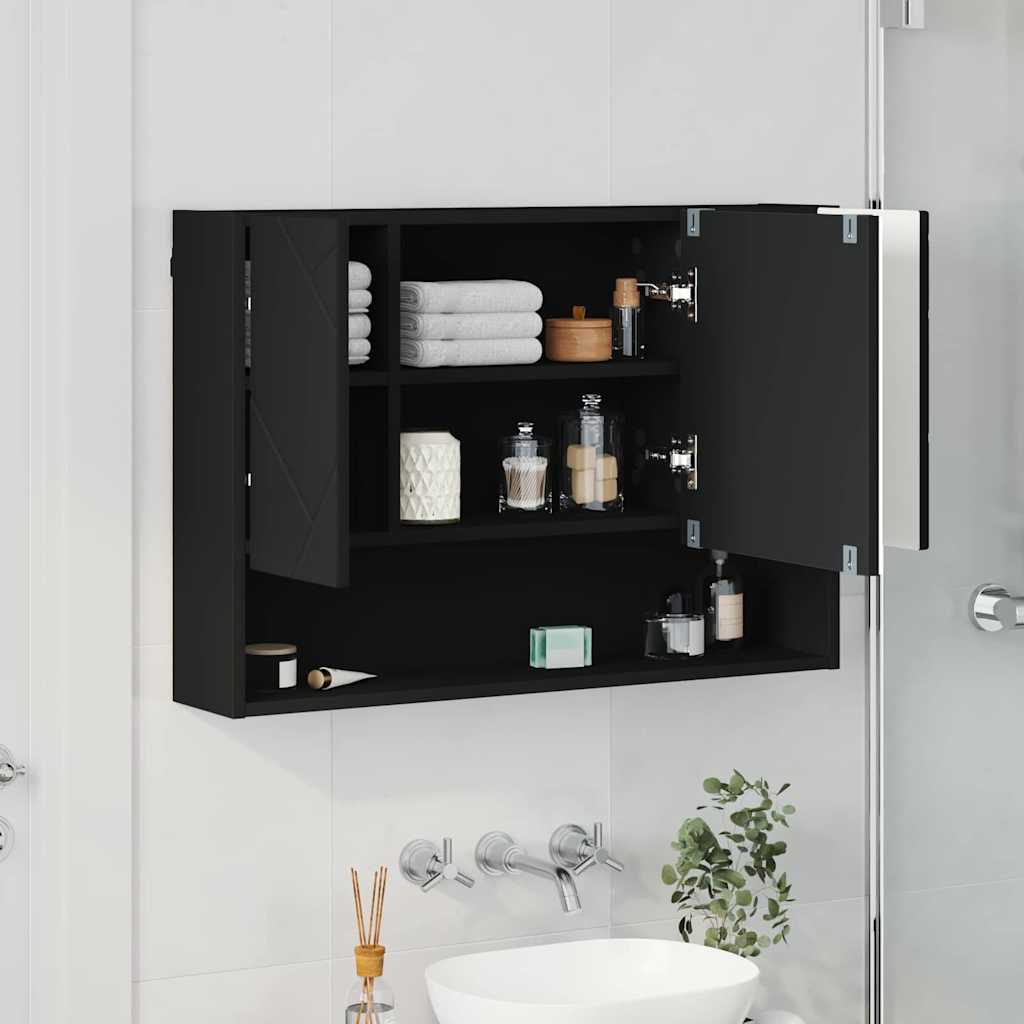 vidaXL Ντουλάπα Καθρέφτη Μαύρο 80 x 17 x 55 εκ Επεξεργασμένο ξύλο