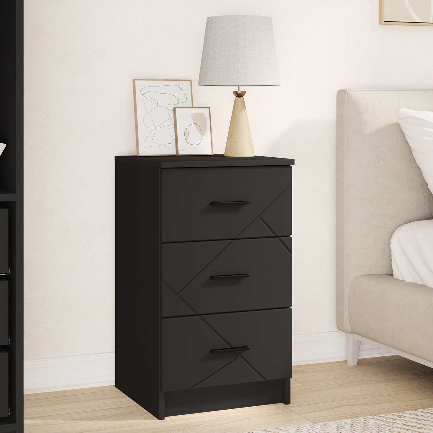 vidaXL Κομοδίνο με συρτάρι Μαύρο 38 x 38 x 66 εκ Επεξεργασμένο ξύλο