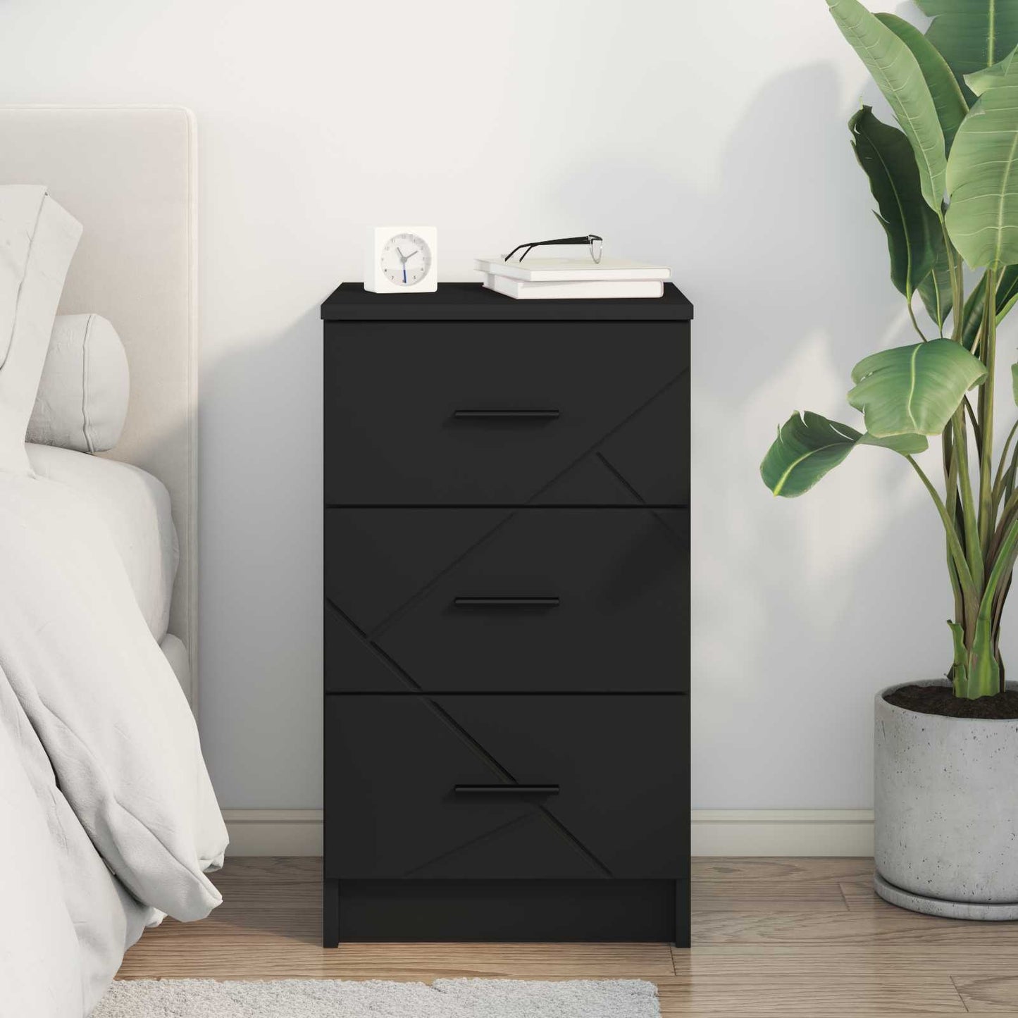 vidaXL Κομοδίνο με συρτάρι Μαύρο 38 x 38 x 66 εκ Επεξεργασμένο ξύλο