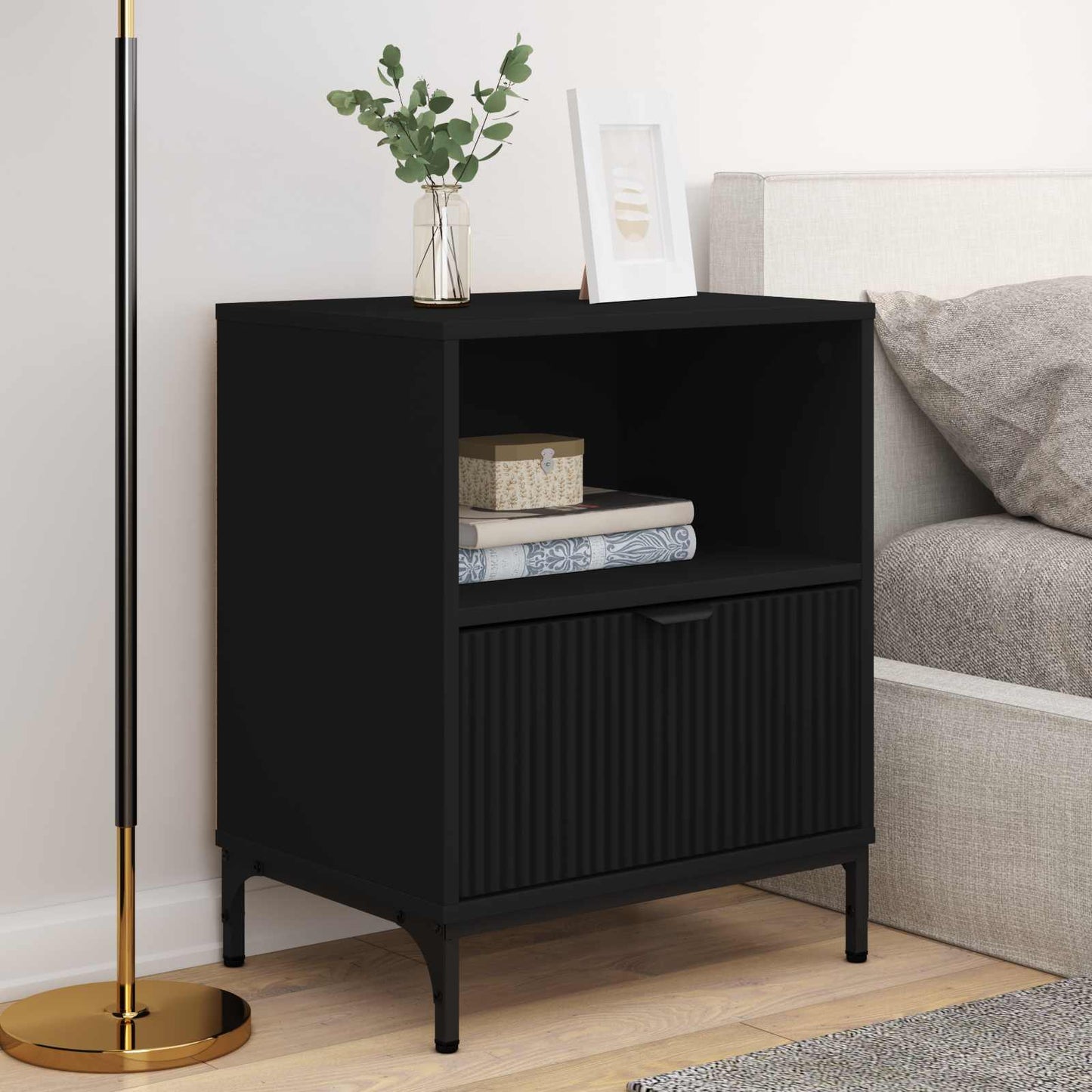 vidaXL Κομοδίνα 2 pcs Μαύρο 49 x 36 x 61 εκ Επεξεργασμένο ξύλο