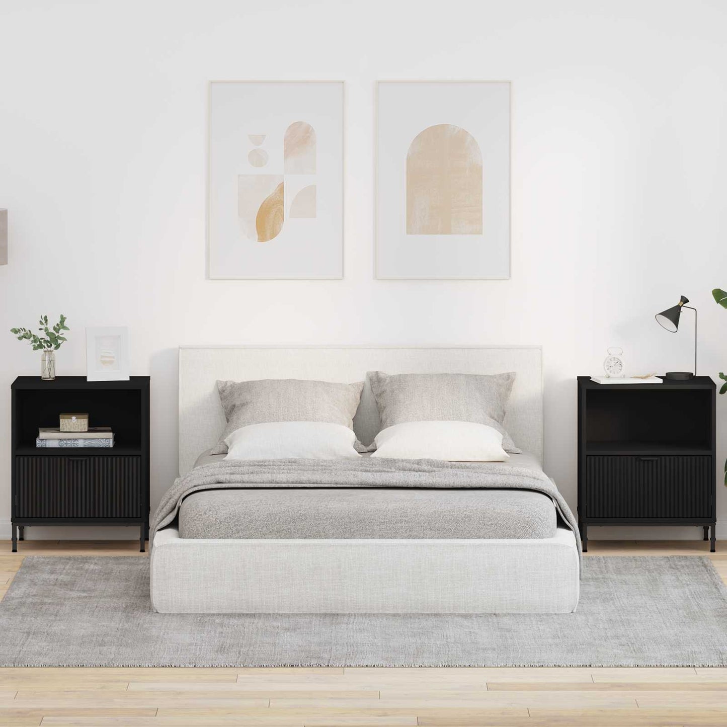 vidaXL Κομοδίνα 2 pcs Μαύρο 49 x 36 x 61 εκ Επεξεργασμένο ξύλο