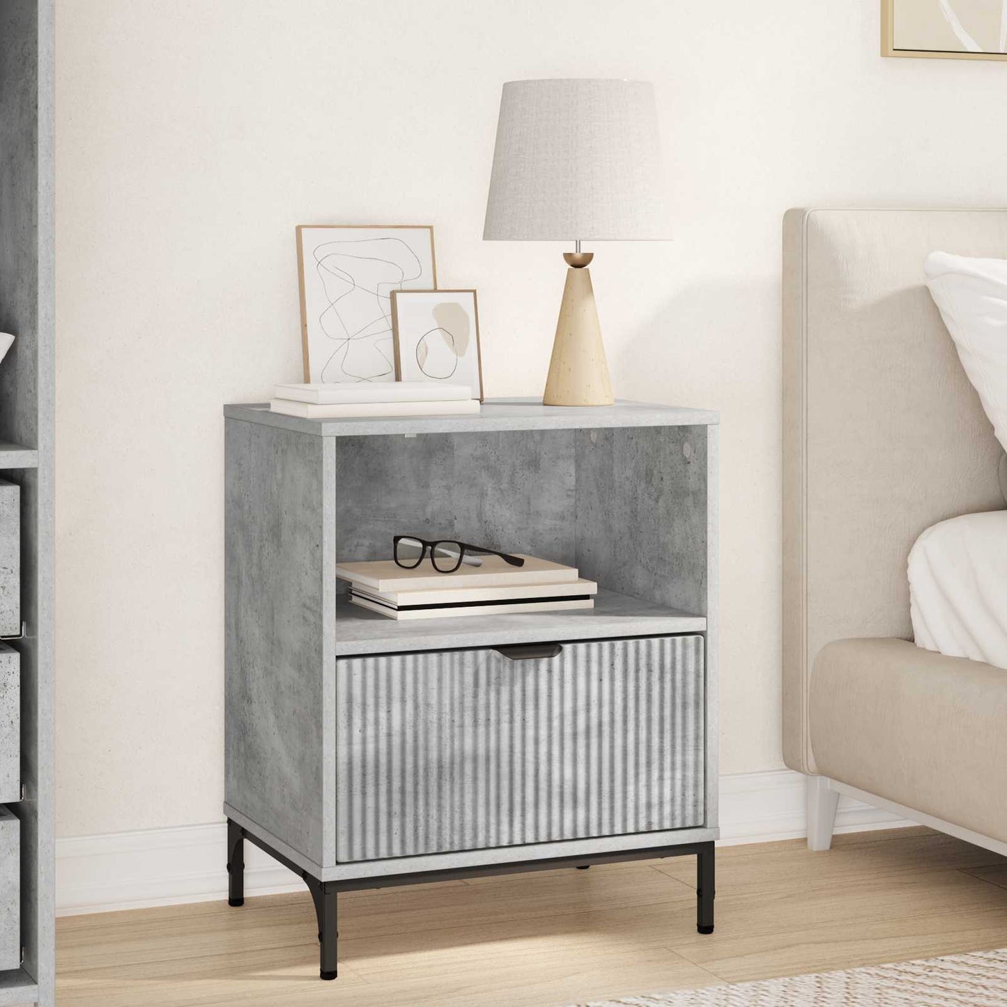 vidaXL Κομοδίνο Γκρι σκυροδέματος 49 x 36 x 61 εκ Επεξεργασμένο ξύλο