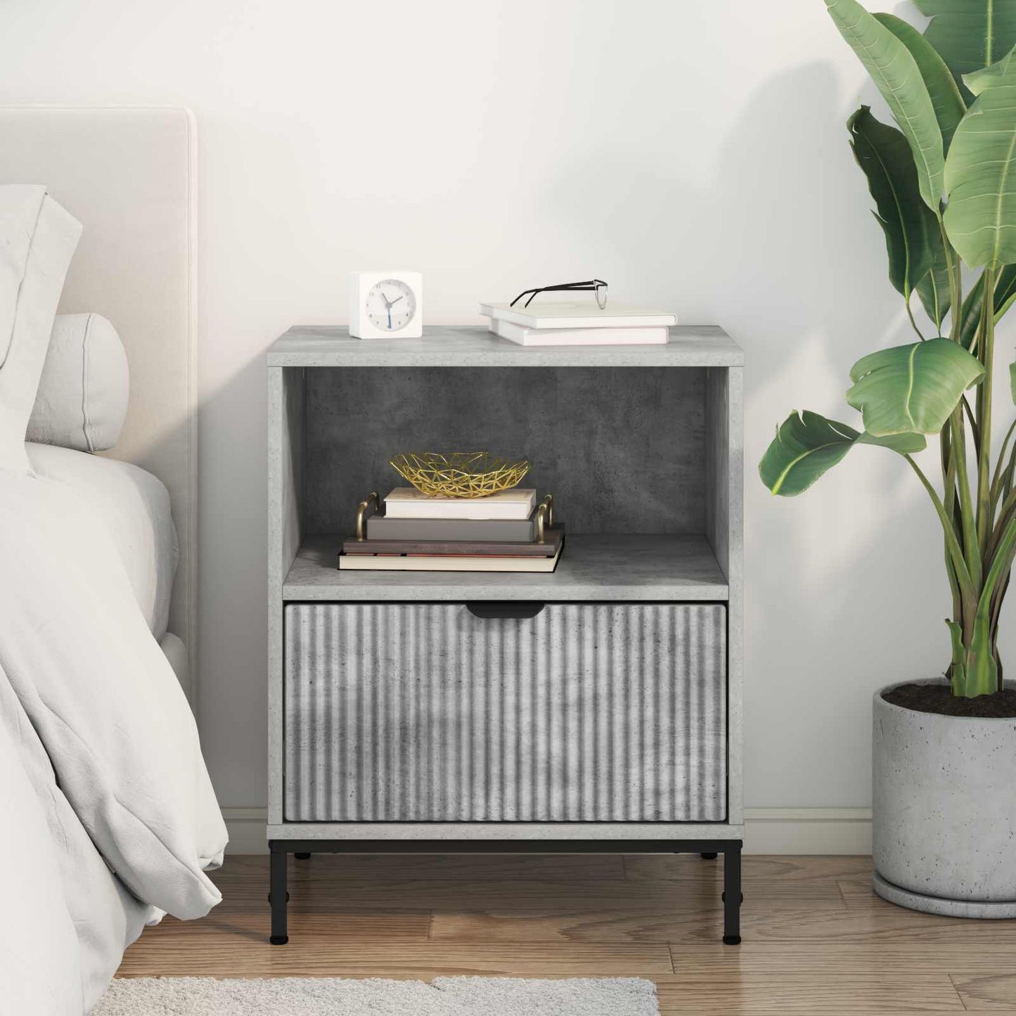 vidaXL Κομοδίνο Γκρι σκυροδέματος 49 x 36 x 61 εκ Επεξεργασμένο ξύλο
