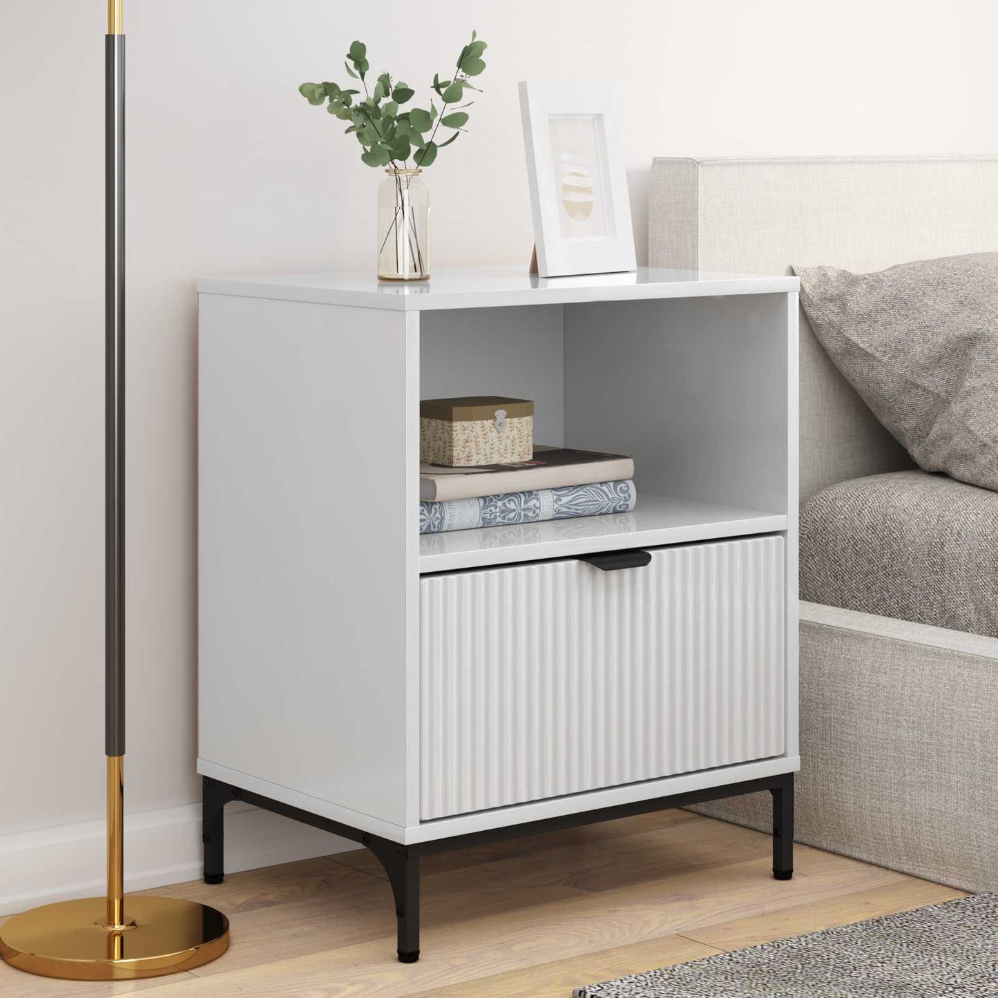 vidaXL Κομοδίνα με συρτάρι 2 pcs Γυαλιστερό λευκό 49 x 36 x 61 εκ