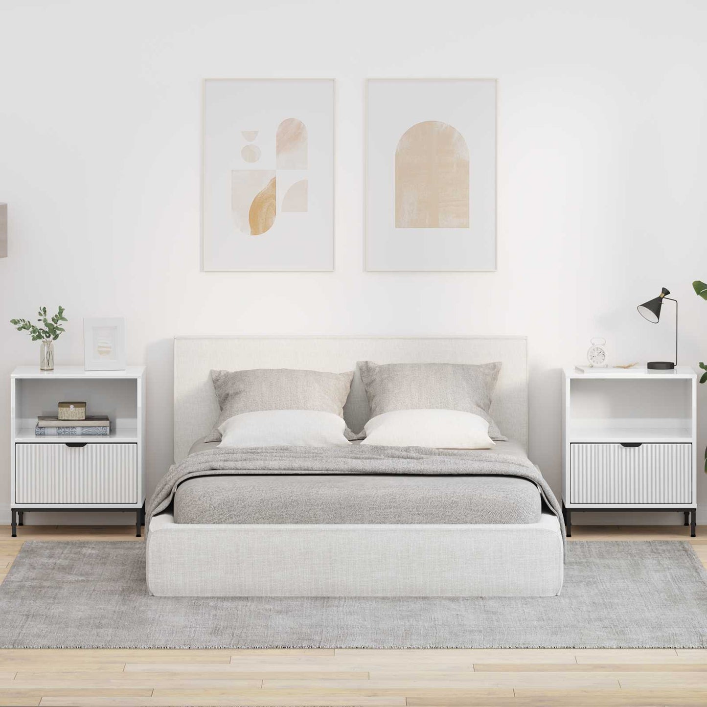 vidaXL Κομοδίνα με συρτάρι 2 pcs Γυαλιστερό λευκό 49 x 36 x 61 εκ