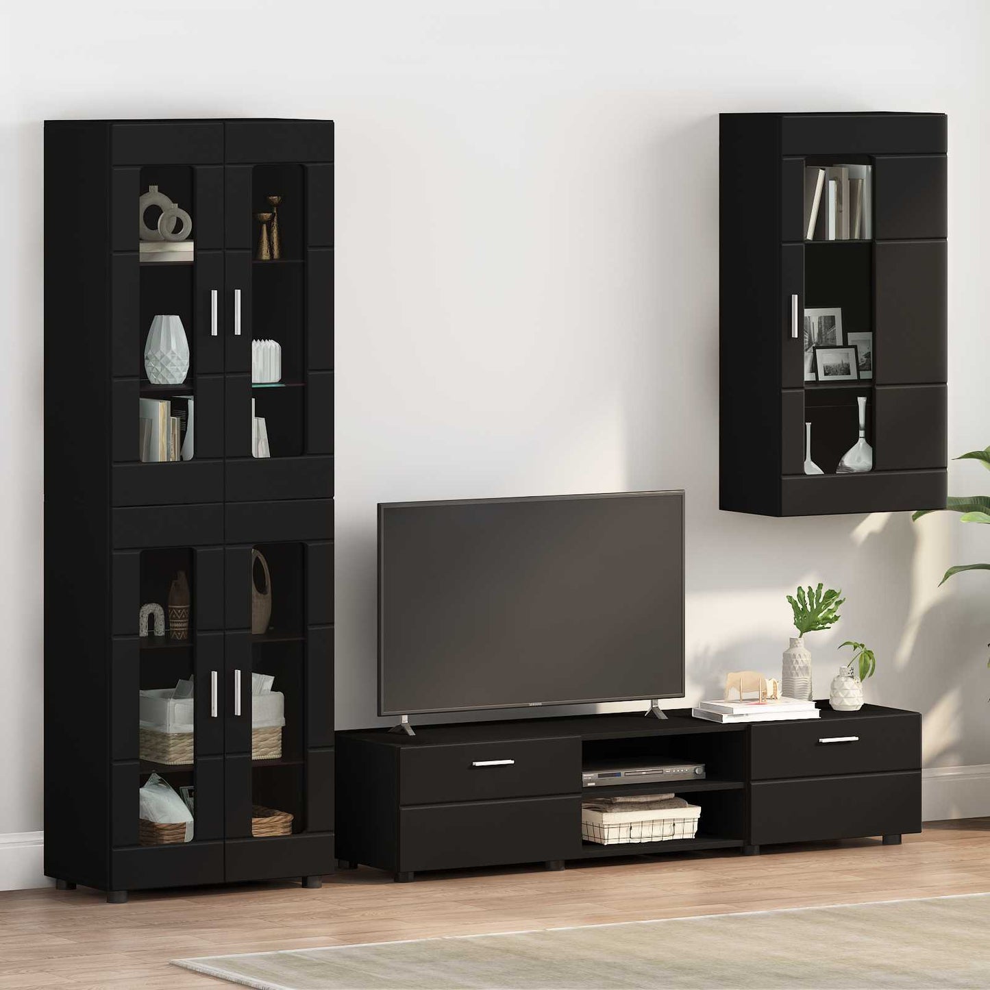 vidaXL Ντουλάπα τοίχου Μαύρο 55 x 29 x 100 εκ Επεξεργασμένο ξύλο