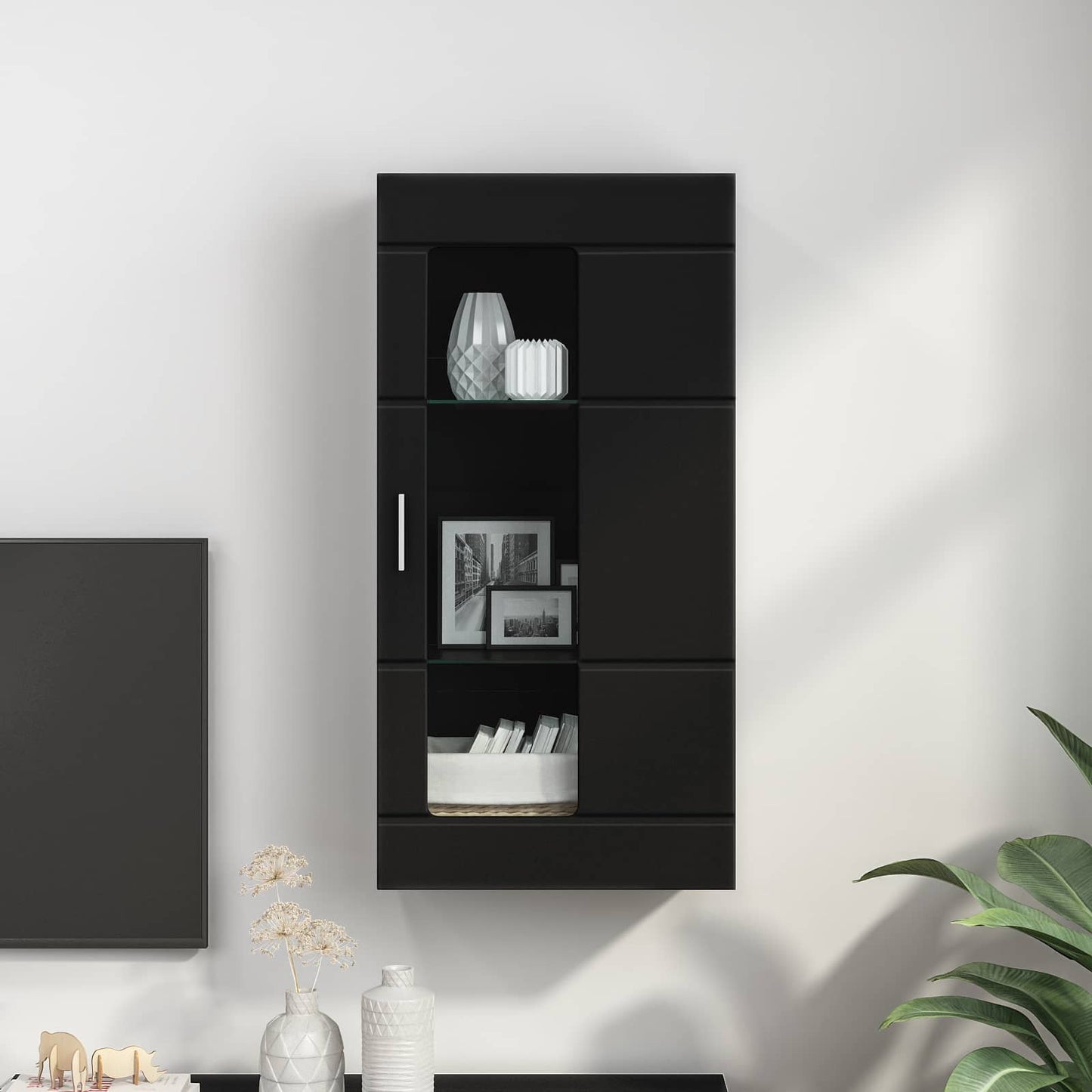 vidaXL Ντουλάπα τοίχου Μαύρο 55 x 29 x 100 εκ Επεξεργασμένο ξύλο