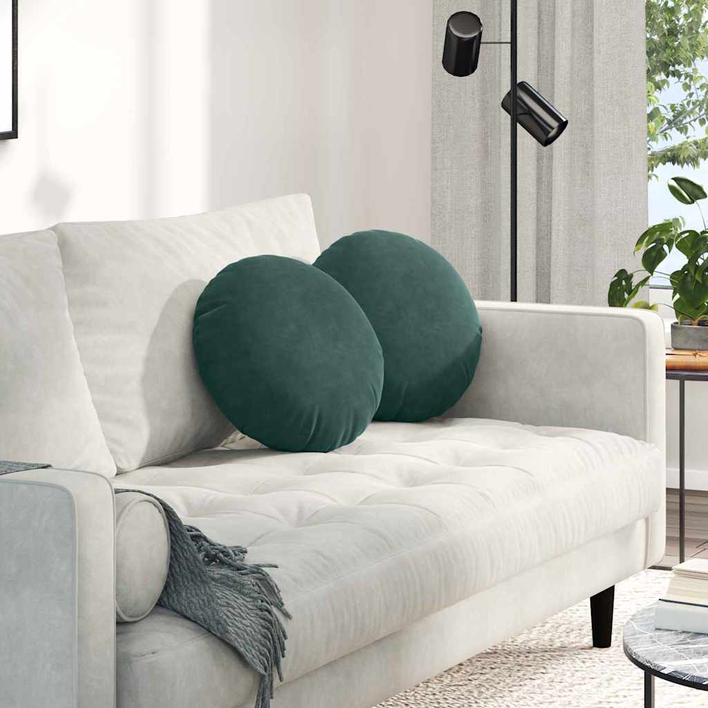 vidaXL Μαξιλάρια καθισμάτων 2 pcs Σκούρο Πράσινο Ø 40 x 13 εκ. Βελούδο