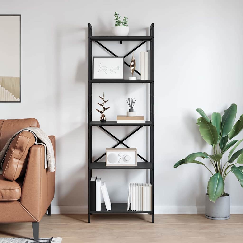 vidaXL Ράφι Βιβλίων Μαύρη Οξυά 56 x 34 x 171 εκ Επεξεργασμένο ξύλο