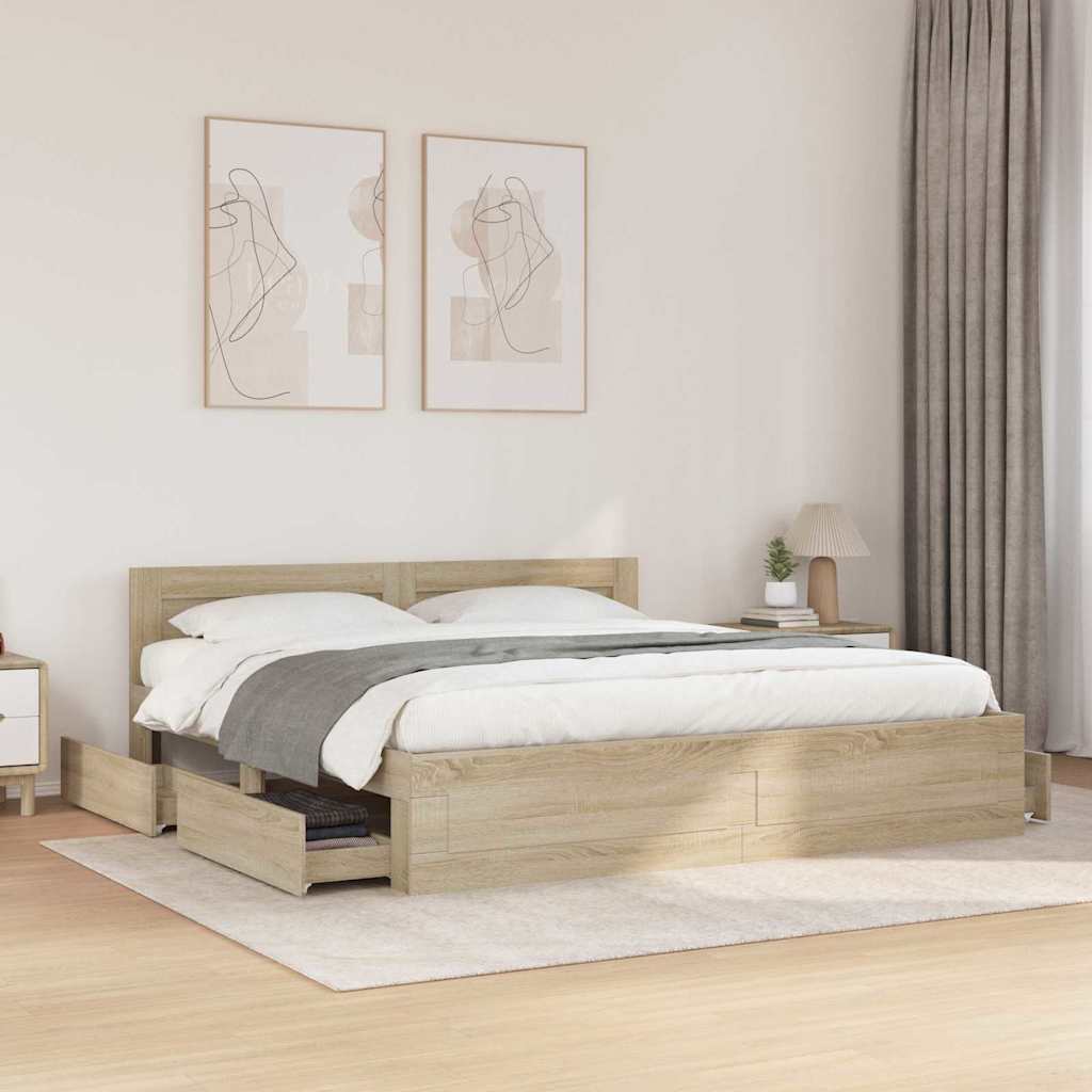 vidaXL Σκελετός Κρεβατιού Sonoma 193 x 203 cm Επεξεργασμένο Ξύλο