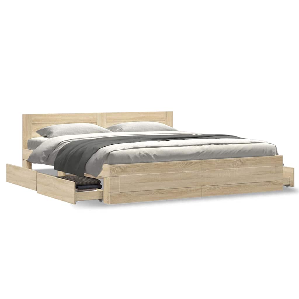 vidaXL Σκελετός Κρεβατιού Sonoma 193 x 203 cm Επεξεργασμένο Ξύλο