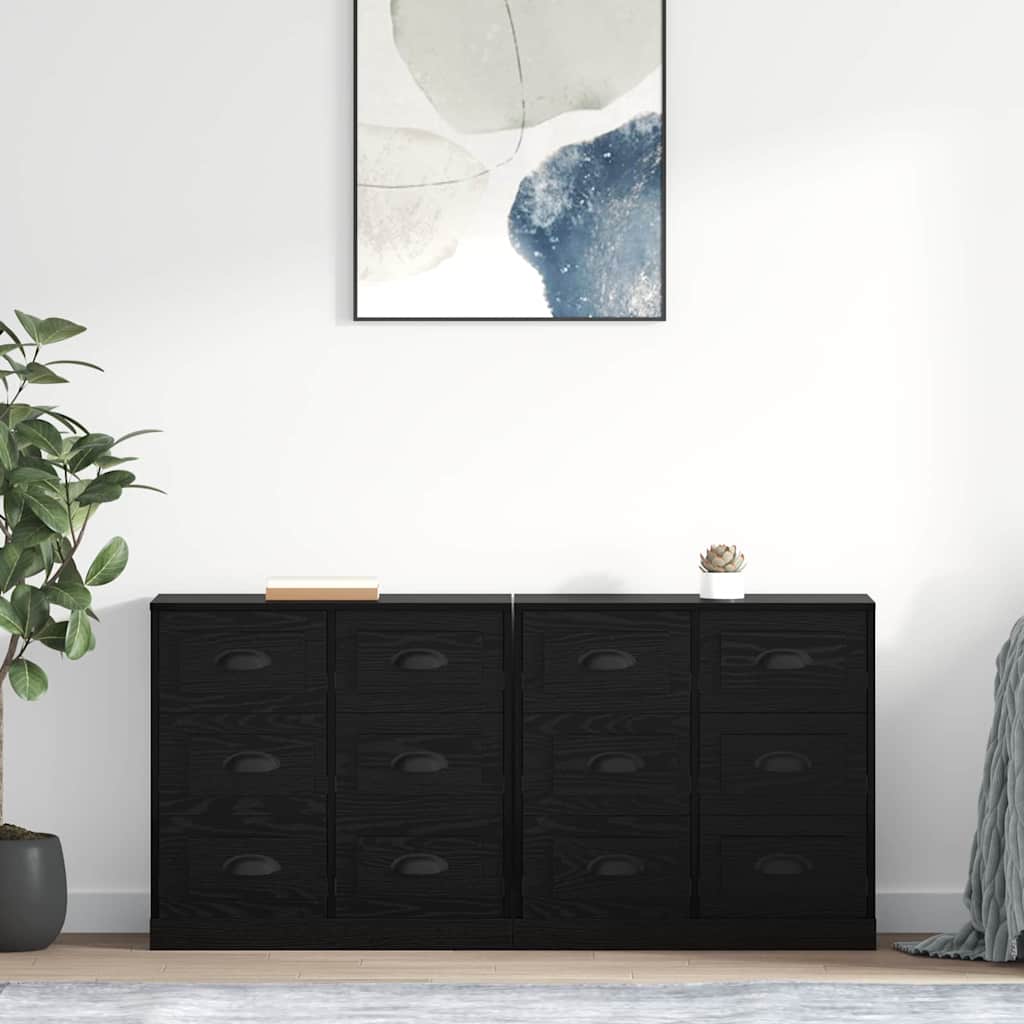 vidaXL Παραδοσιακά Πλευρικά Έπιπλα με συρτάρι 2 pcs Μαύρη Οξυά
