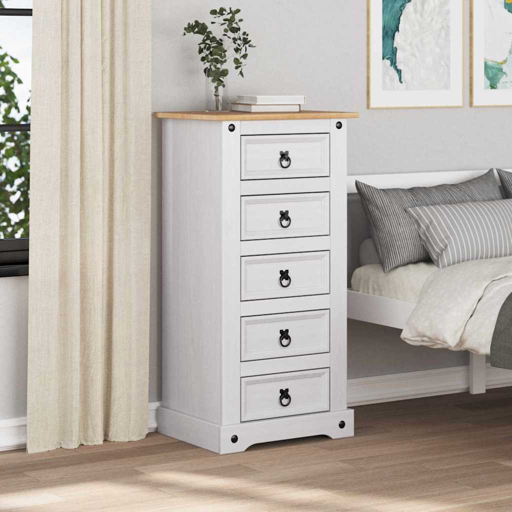 vidaXL Κομοδίνο Corona Λευκό 53 x 39 x 103 cm Στερεά ξυλεία πεύκου