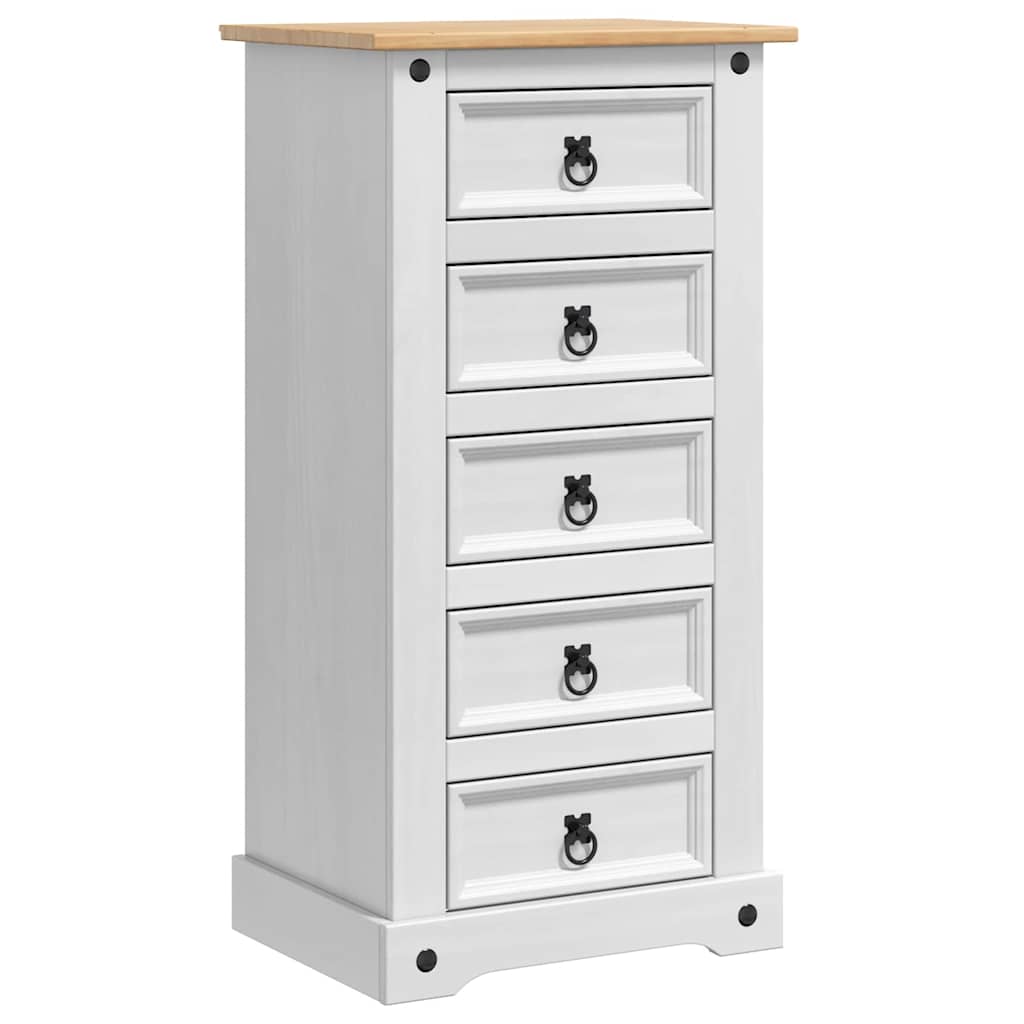 vidaXL Κομοδίνο Corona Λευκό 53 x 39 x 103 cm Στερεά ξυλεία πεύκου