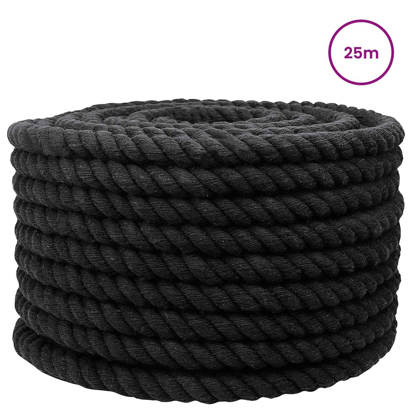 vidaXL Κωτόσχοινo 16 mm 25 m Μαύρο 100% Βαμβάκι