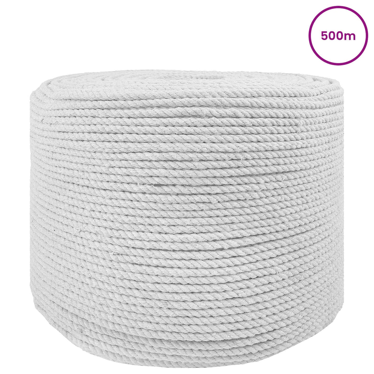 vidaXL Κωτόσχοινo 8 mm 500 m Λευκό 100% Βαμβάκι