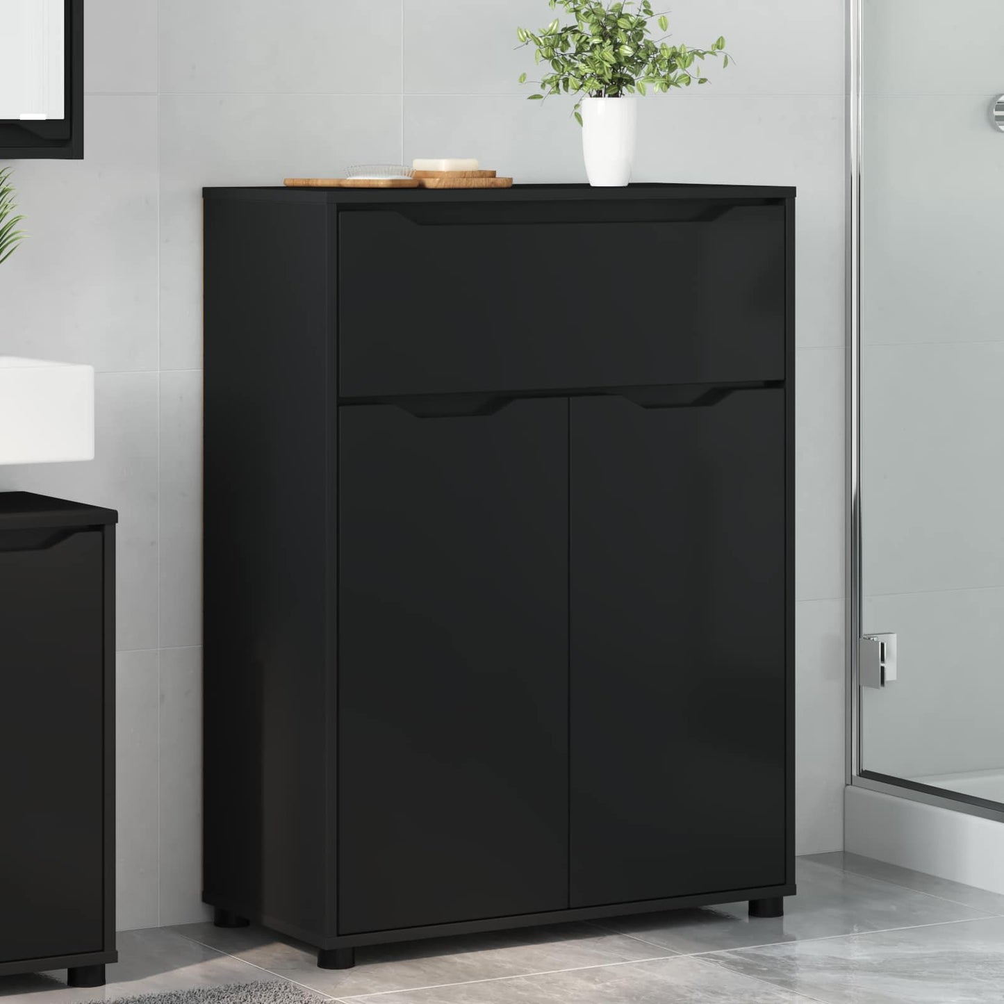 vidaXL Ντουλάπι Μπάνιου Μαύρο 72,5 x 36,5 x 100 εκ Επεξεργασμένο Ξύλο