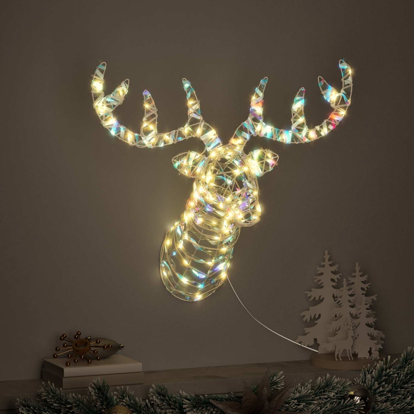 vidaXL Έλκηθρο με Ελάφια 140 LED Θερμό λευκό 68 x 36.5 x 62.5 εκ. PET