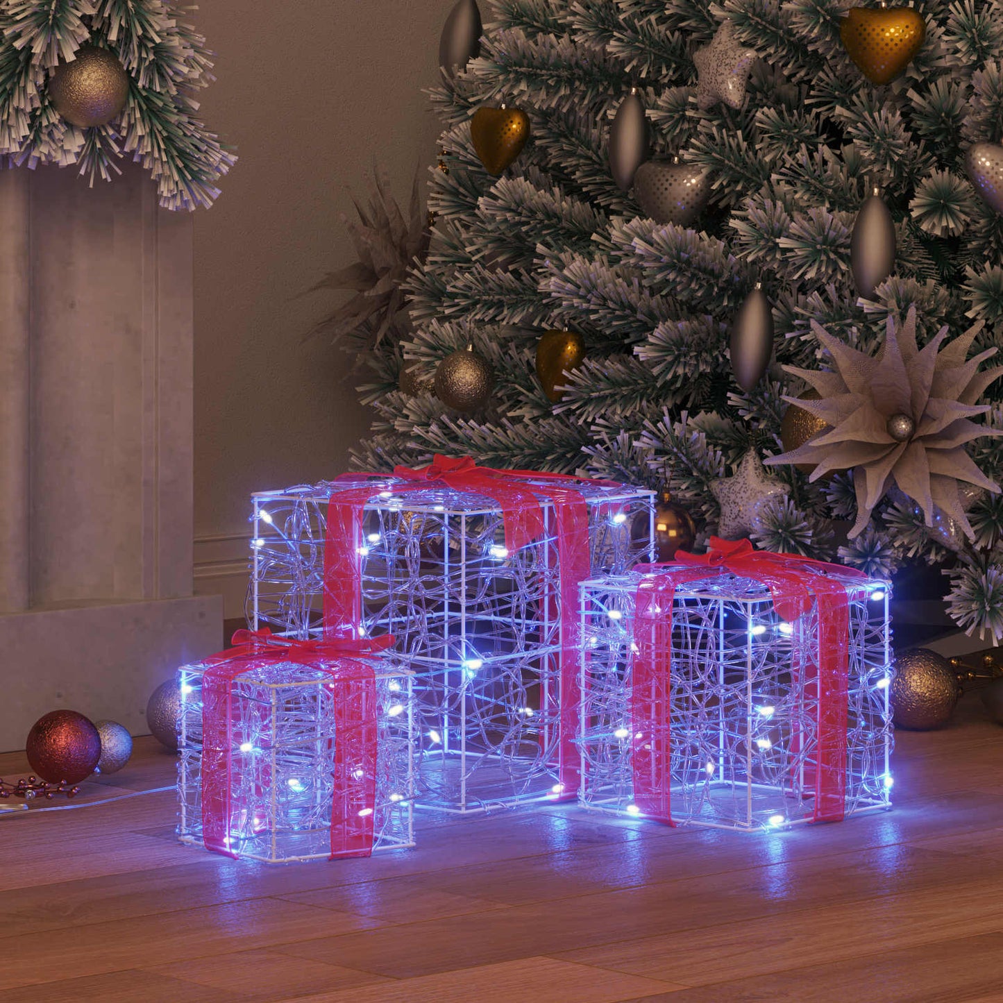 vidaXL Κουτί Δώρου 3 τμχ. 60 LED Μπλε 20 x 20 x 20 εκ. Ακρυλικό
