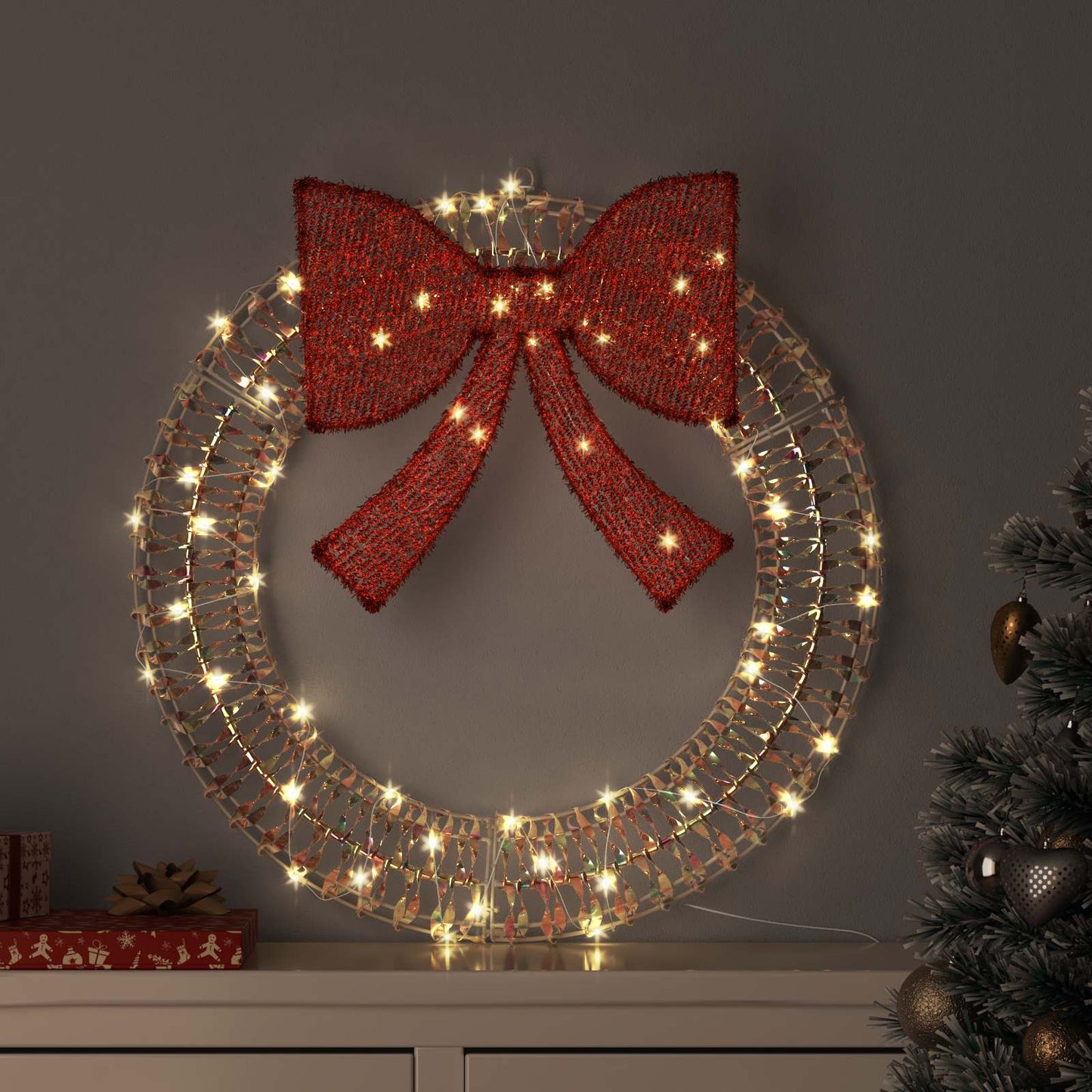vidaXL Στεφάνι Θερμό λευκό 75 x 75 x 8 εκ PET 60 LED