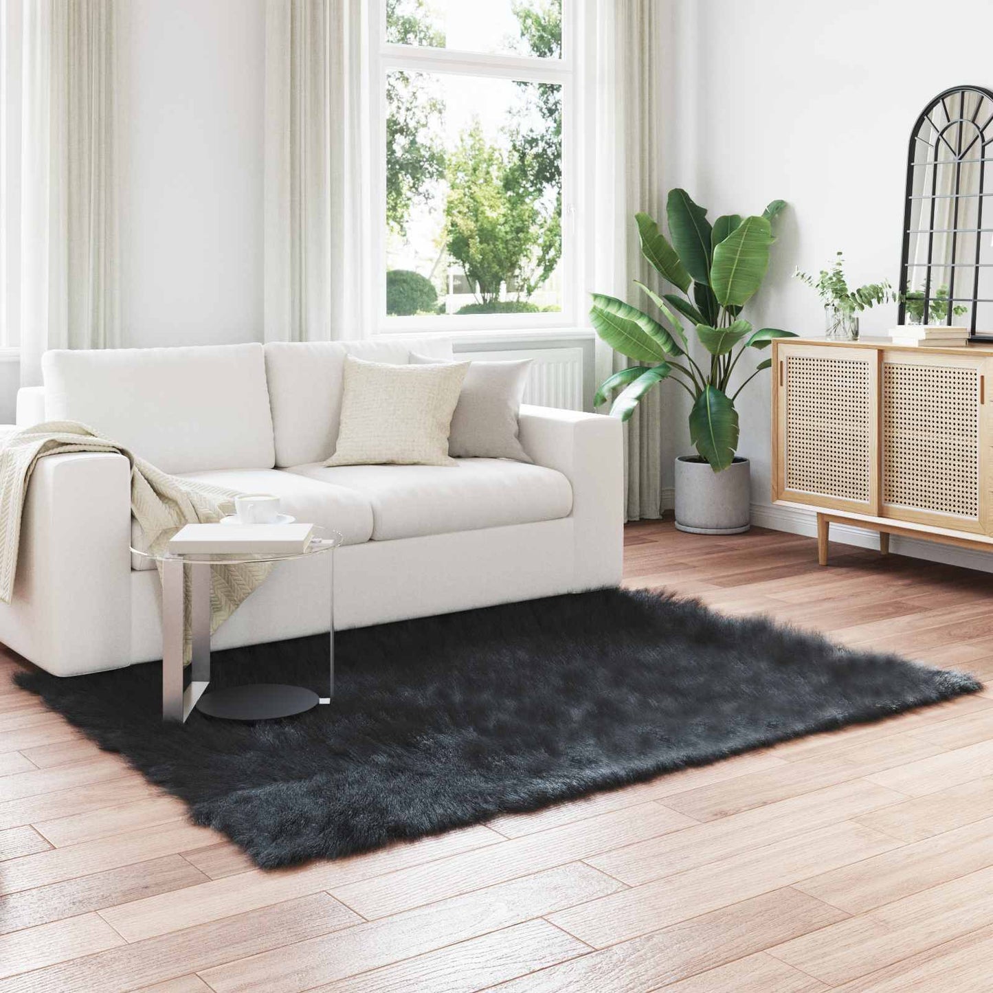 vidaXL Ψεύτικο Δέρμα Προβάτου Χαλί Tafalla Μαύρο 140 x 200 cm