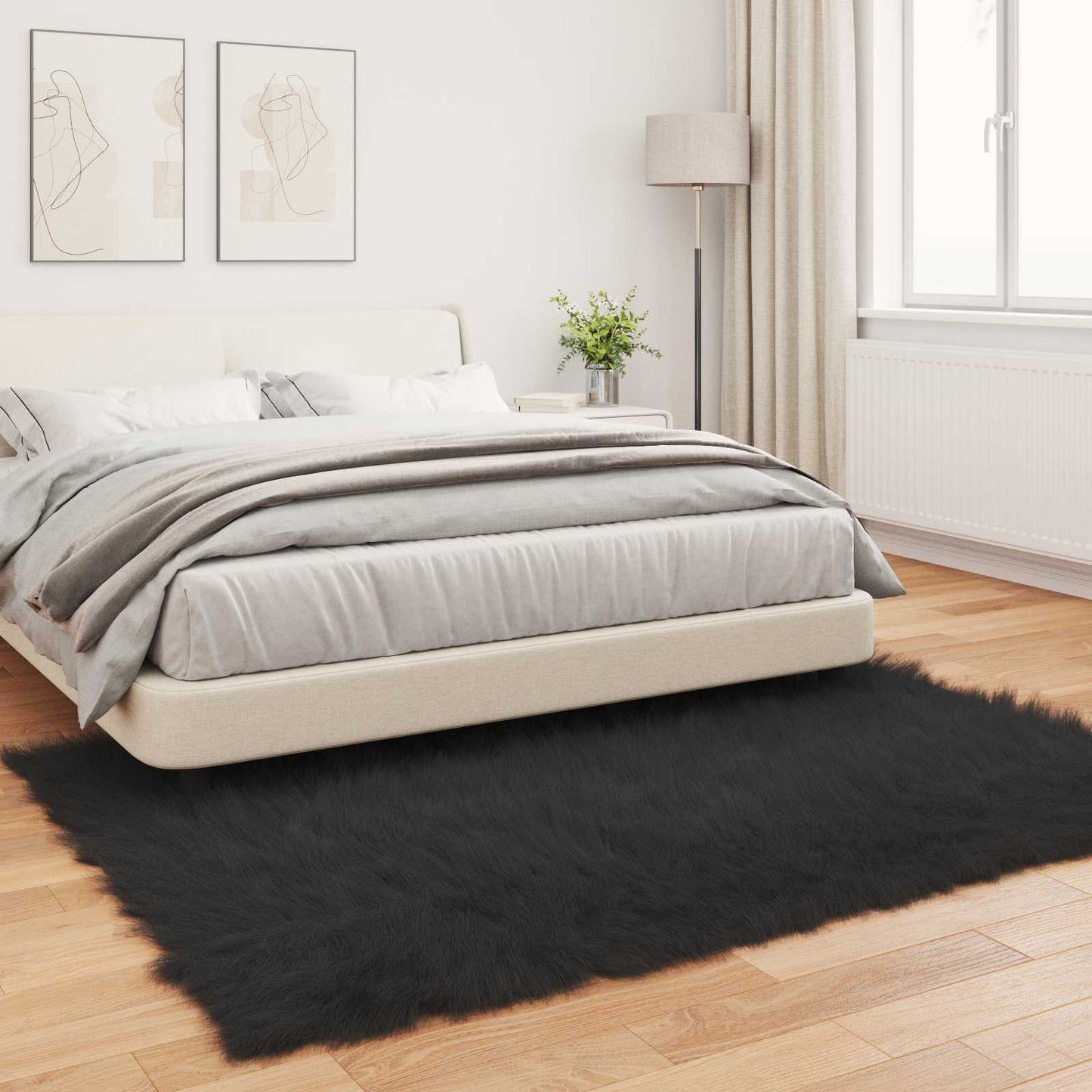 vidaXL Ψεύτικο Δέρμα Προβάτου Χαλί Tafalla Μαύρο 140 x 200 cm