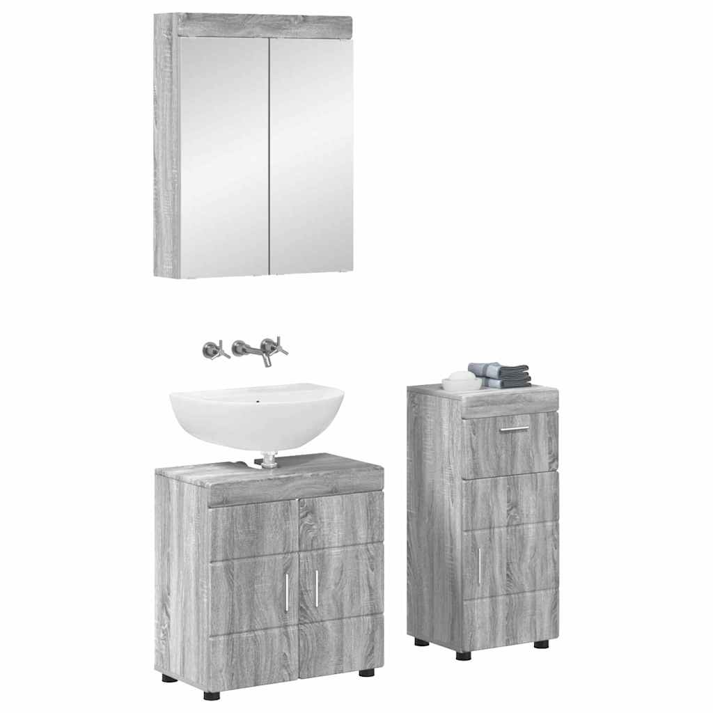 vidaXL Σετ Επίπλων Μπάνιου TULUM 3 τεμ. Γκρίζο Σονομα 60 x 34 x 63 εκ