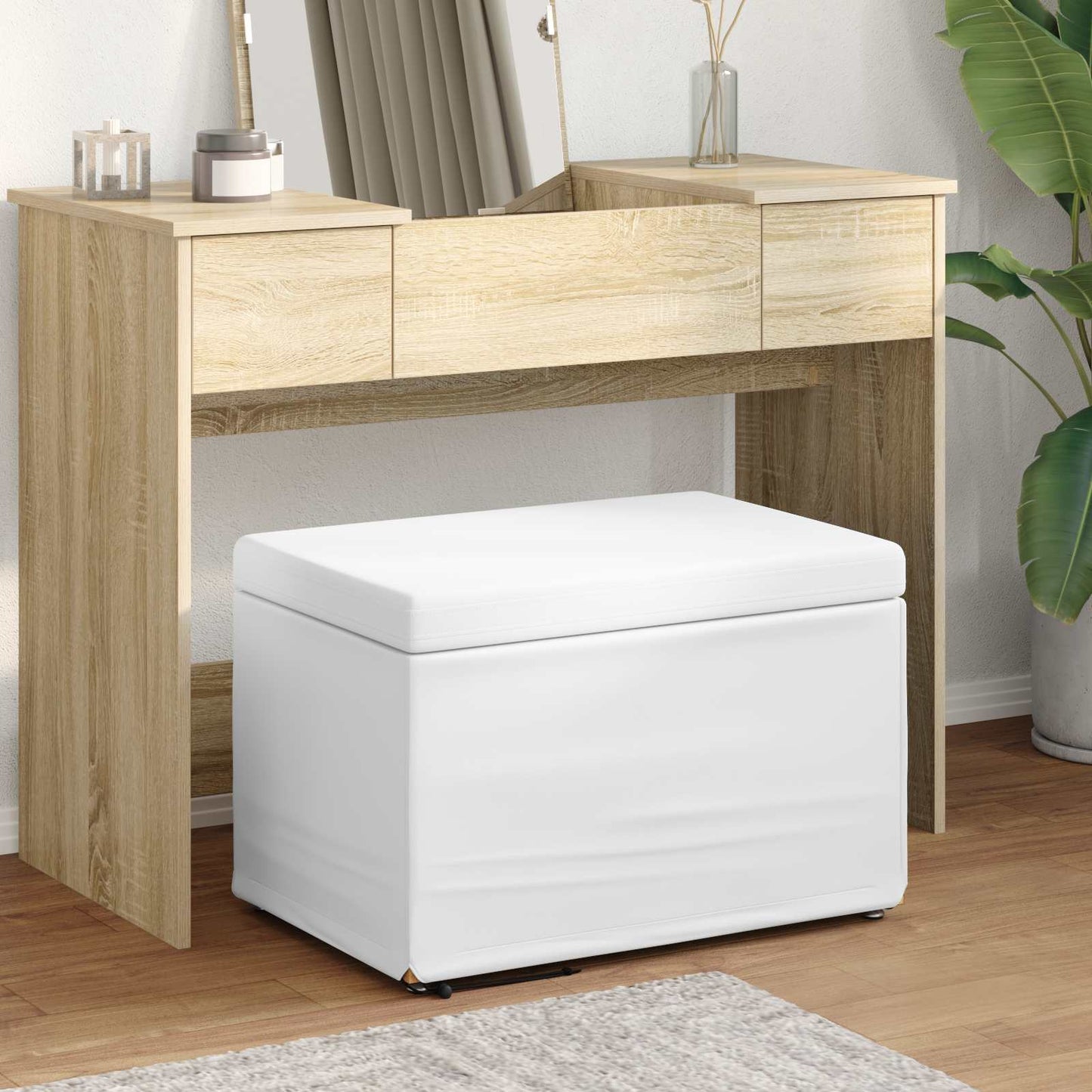 vidaXL Σκαμνί Λευκό 61 x 41 x 40 εκ Ψεύτικο Δέρμα και Μηχανικά Ξύλα