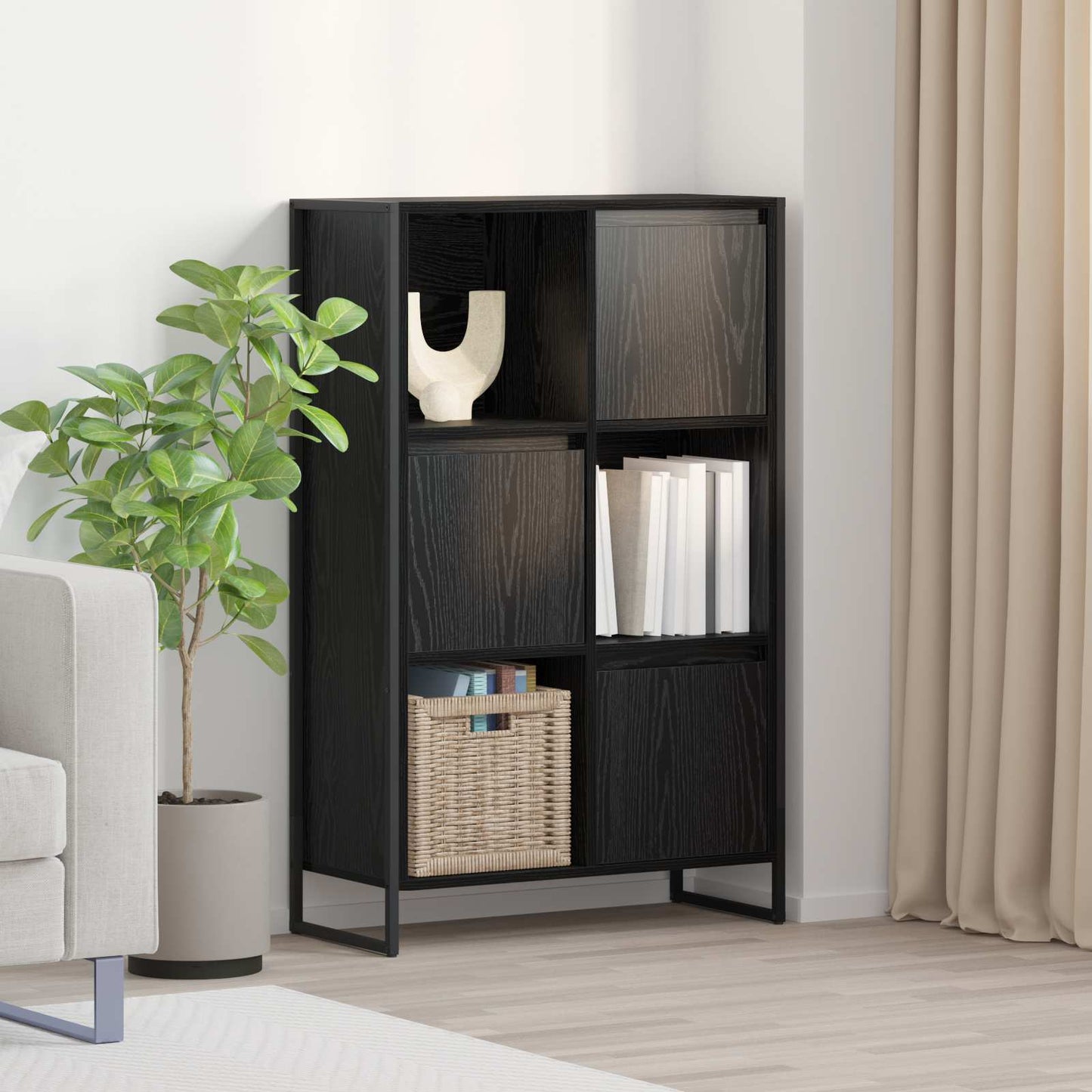 vidaXL Βιβλιοθήκη Μαύρη Οξυά 68 x 30 x 108.5 εκ. Επεξεργασμένο ξύλο