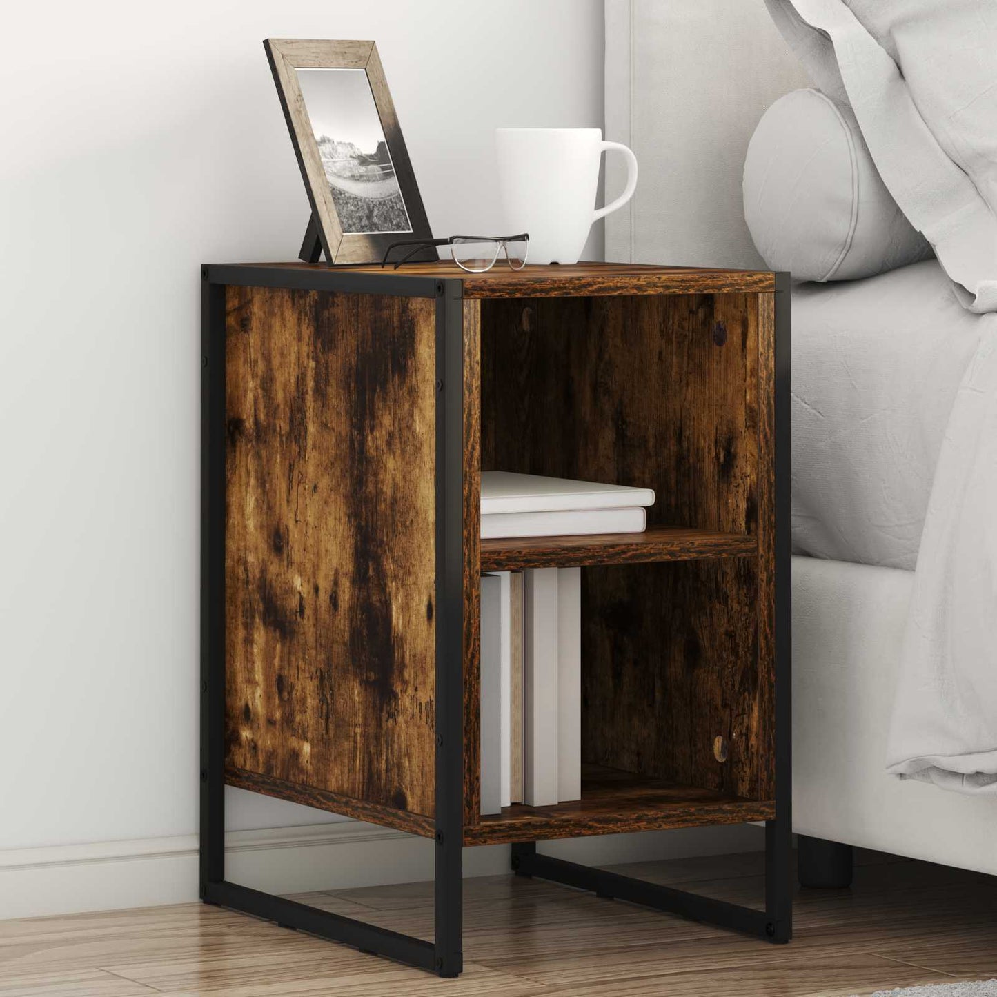 vidaXL Κομοδίνο Καπνισμένο Ξύλο Δρυός 39.5 x 30 x 50 εκ