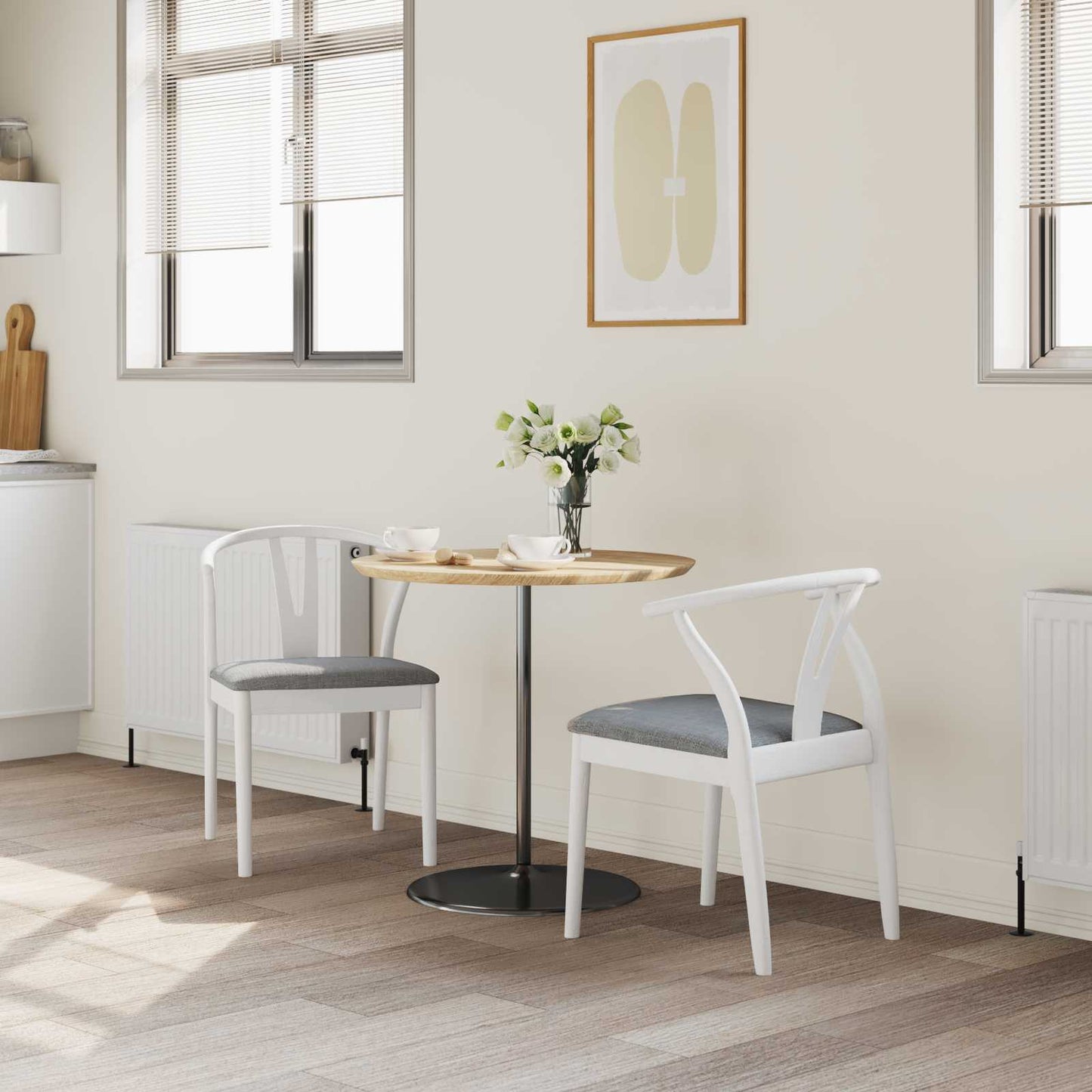 vidaXL Καρέκλα τραπεζαρίας 2 pcs Λευκό και Γκρι Στερεό Ξύλο Ραβέντι