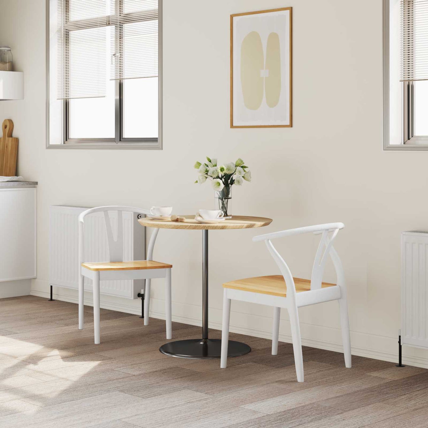 vidaXL Καρέκλα τραπεζαρίας 2 pcs Λευκό και Φυσικό Στερεό Ξύλο Ραβέντι