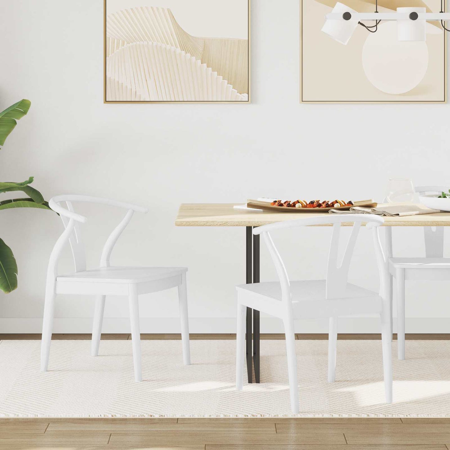 vidaXL Καρέκλα τραπεζαρίας 2 pcs Λευκό και Λευκό Στερεό Ξύλο Ραβέντι