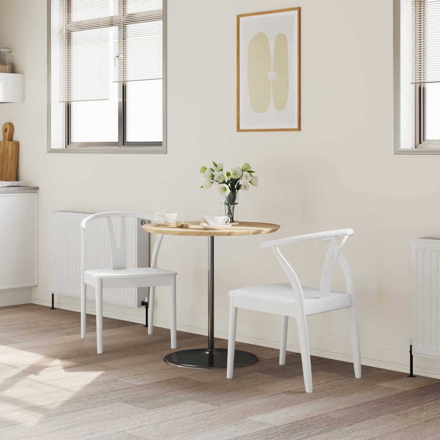 vidaXL Καρέκλα τραπεζαρίας 2 pcs Λευκό και Λευκό Στερεό Ξύλο Ραβέντι