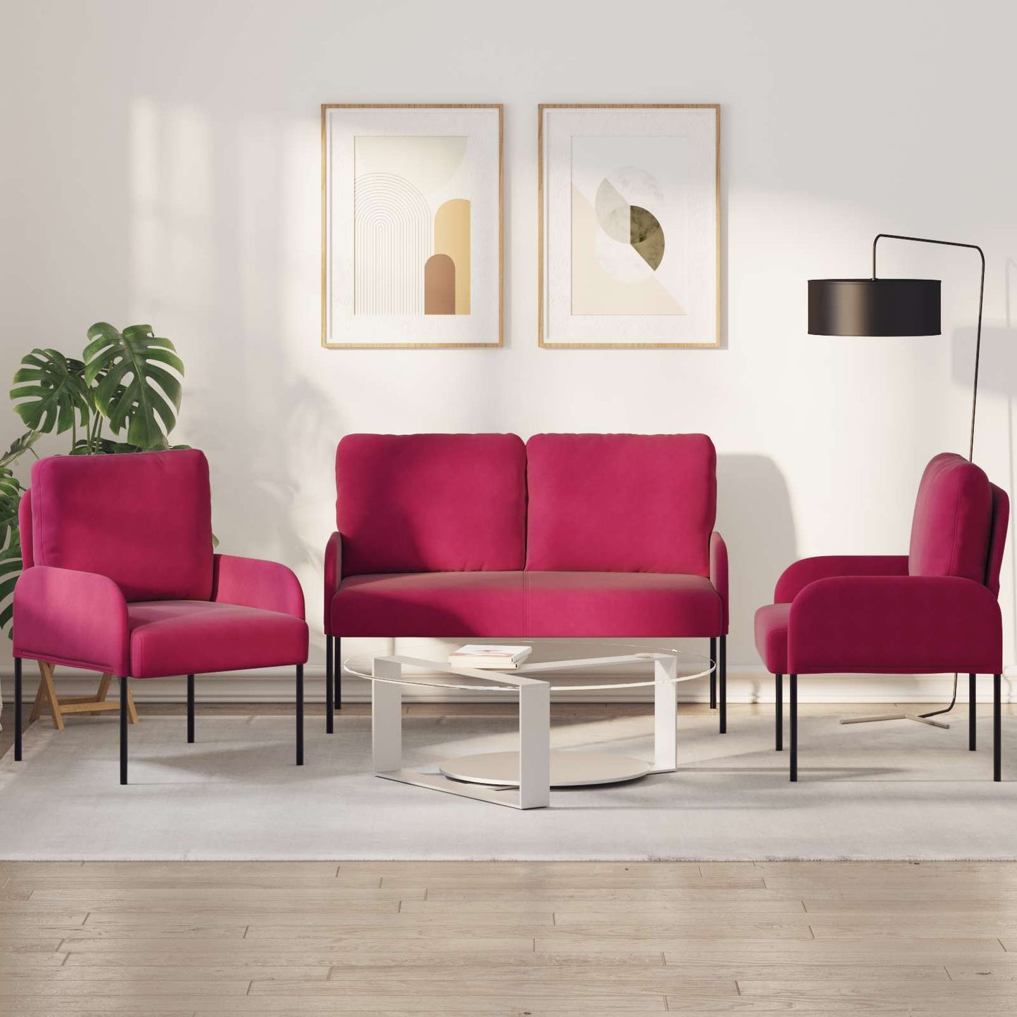 vidaXL Σετ Καναπέ 3 τμχ. Κόκκινο 115 x 56 x 80 εκ Βελούδο