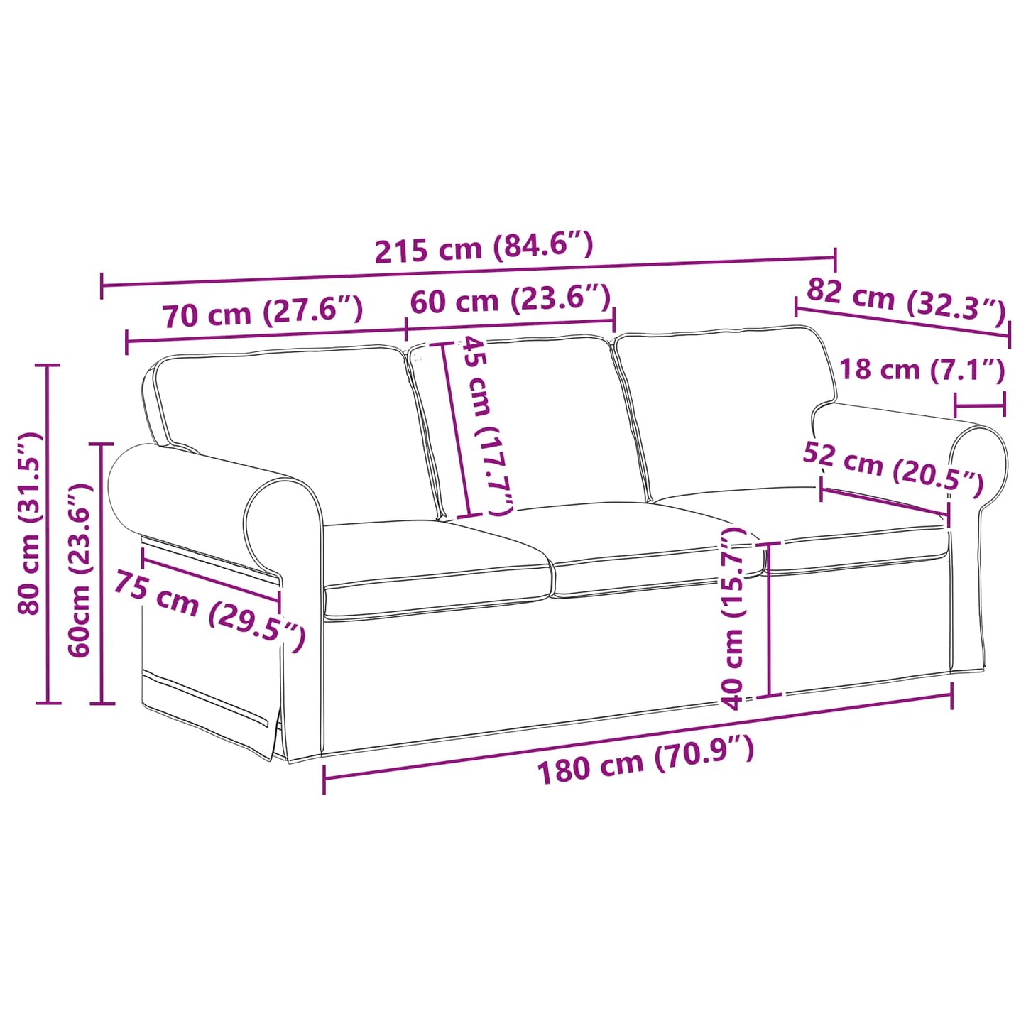 vidaXL Καναπές Μπλε 215 x 82 x 80 εκ ύφασμα