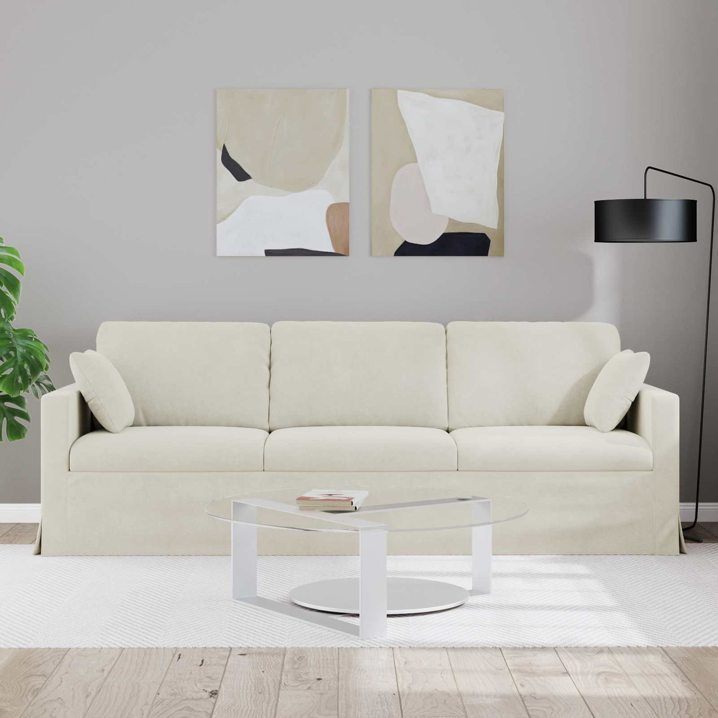vidaXL Καναπές Κρεμ 228 x 78 x 80 εκ Βελούδο