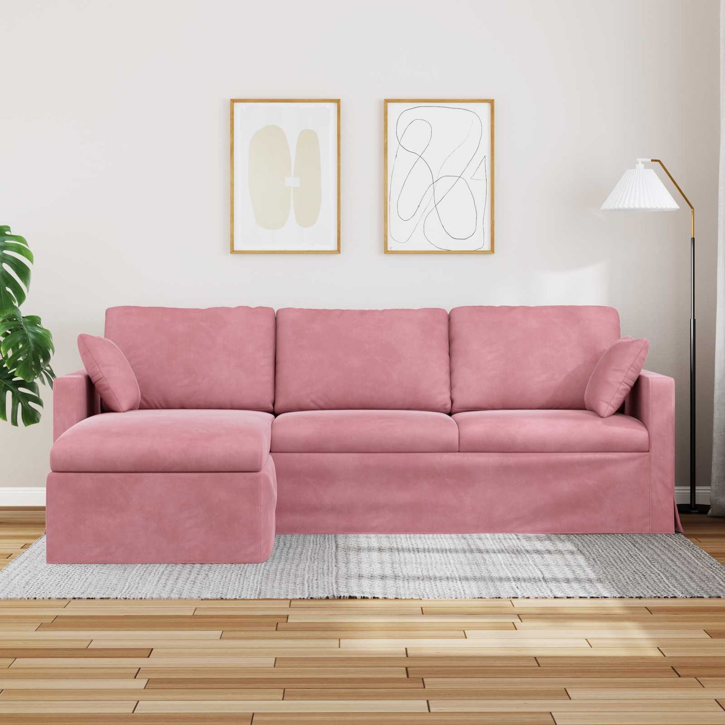vidaXL Καναπές Ροζ 228 x 134 x 80 εκ Βελούδο