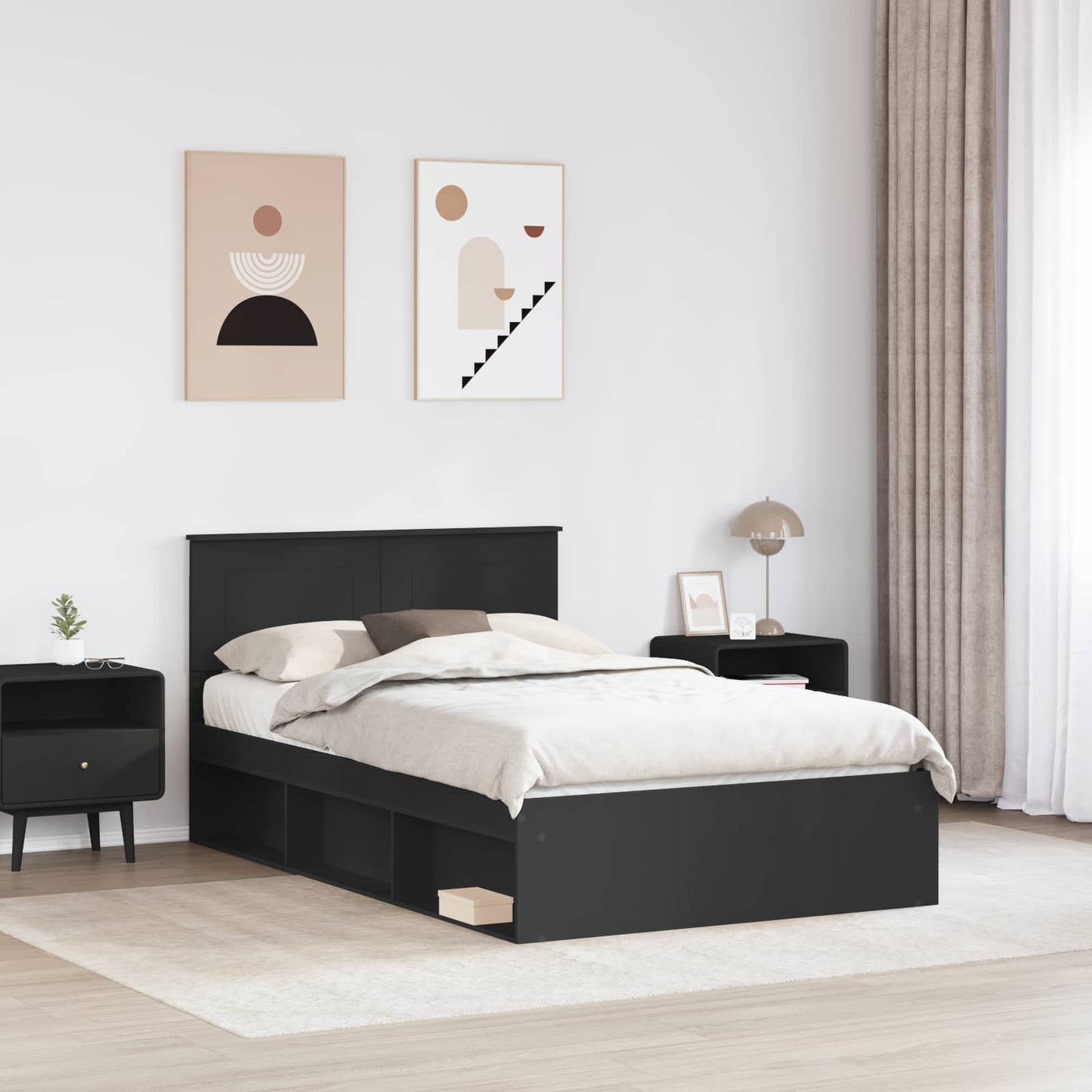 vidaXL Σκελετός Κρεβατιού Μαύρο 135 x 190 cm Επεξεργασμένο ξύλο