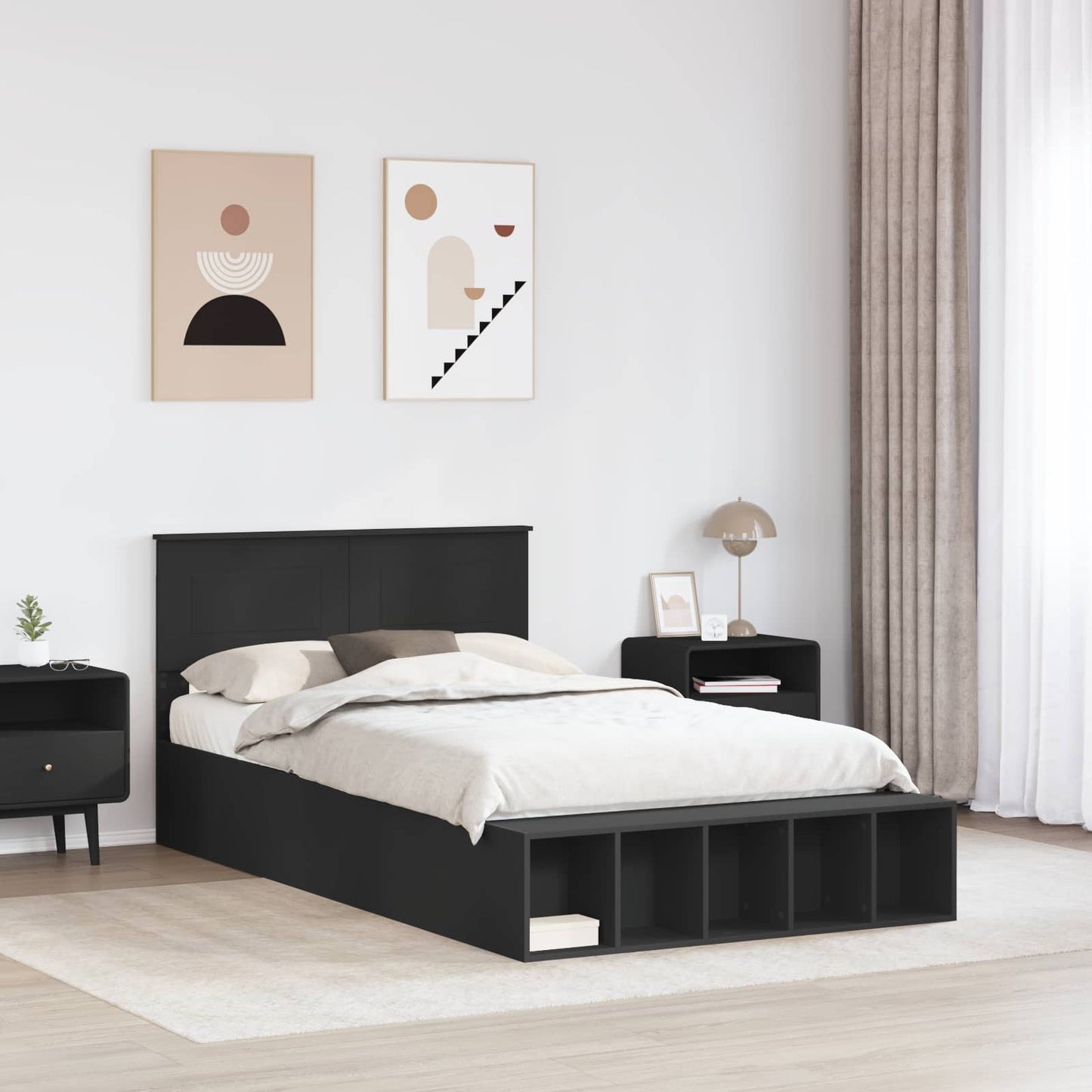 vidaXL Σκελετός Κρεβατιού Μαύρο 135 x 190 cm Επεξεργασμένο Ξύλο