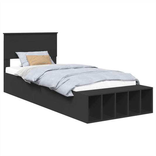 vidaXL Σκελετός Κρεβατιού με ράφι Μαύρο 90 x 190 cm Επεξεργασμένο Ξύλο