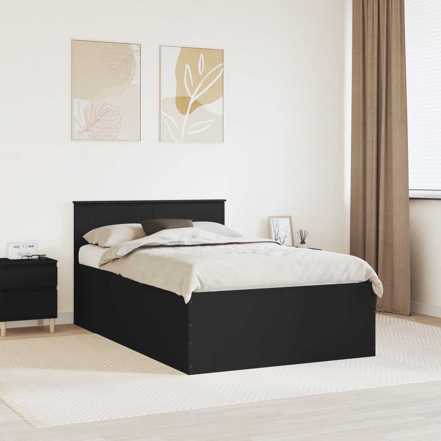 vidaXL Σκελετός Κρεβατιού Μαύρο 135 x 190 cm Επεξεργασμένο Ξύλο