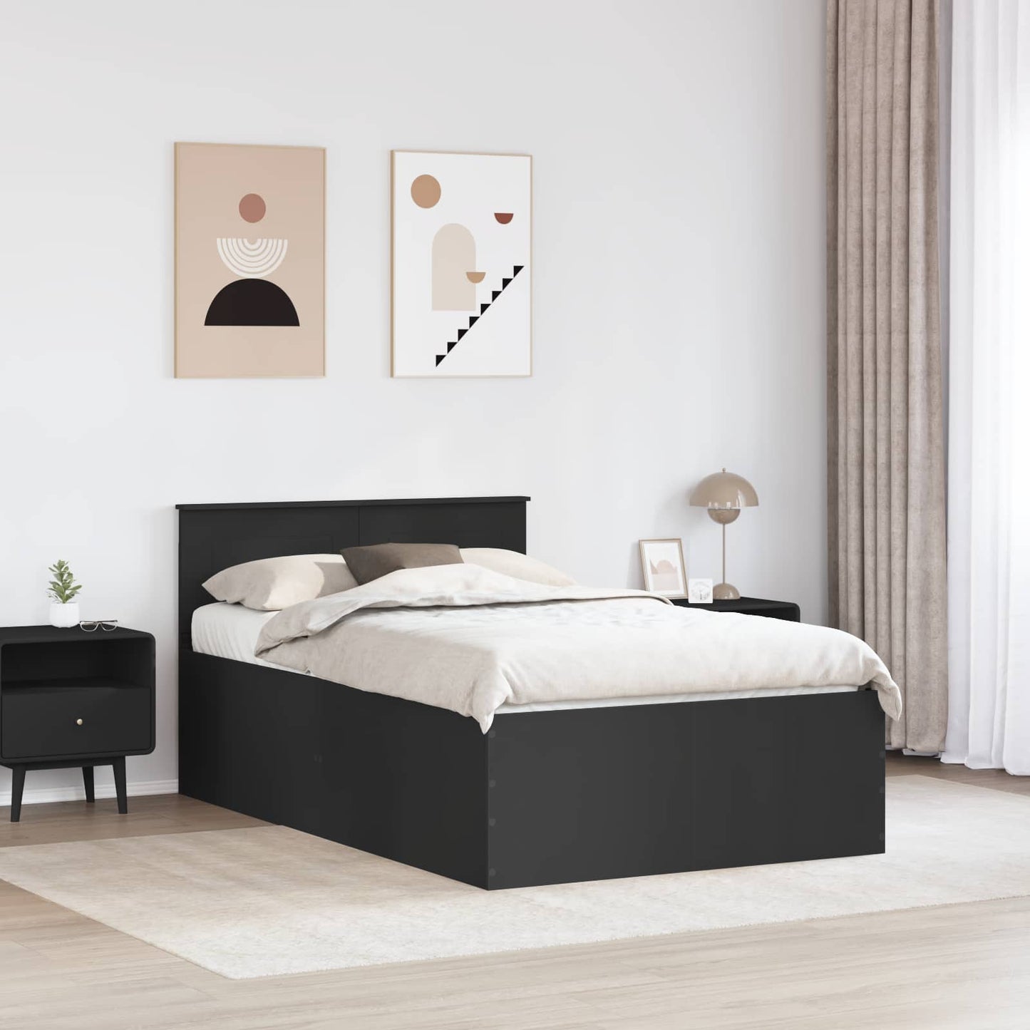 vidaXL Σκελετός Κρεβατιού Μαύρο 135 x 190 cm Επεξεργασμένο Ξύλο