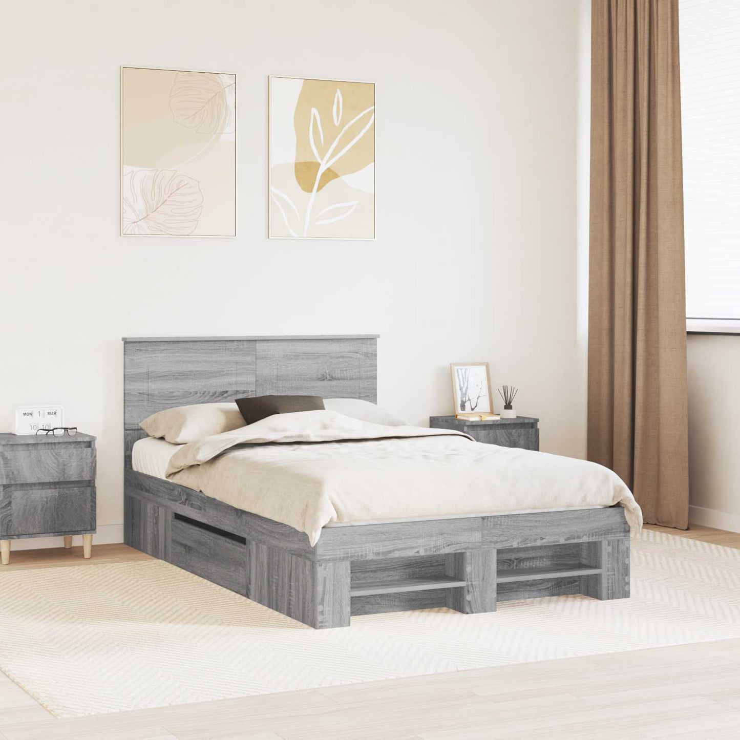 vidaXL Σκελετός Κρεβατιού Γκρίζο Σονομα 135 x 190 cm