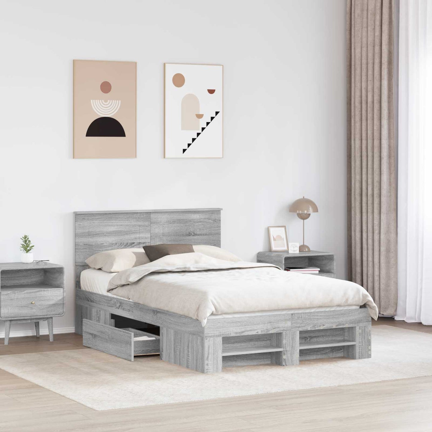 vidaXL Σκελετός Κρεβατιού Γκρίζο Σονομα 135 x 190 cm