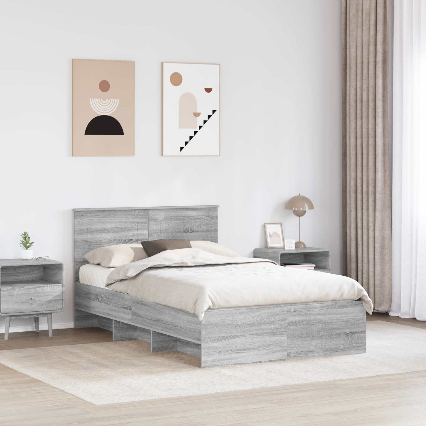 vidaXL Σκελετός Κρεβατιού Γκρι Sonoma 135 x 190 cm Επεξεργασμένο Ξύλο
