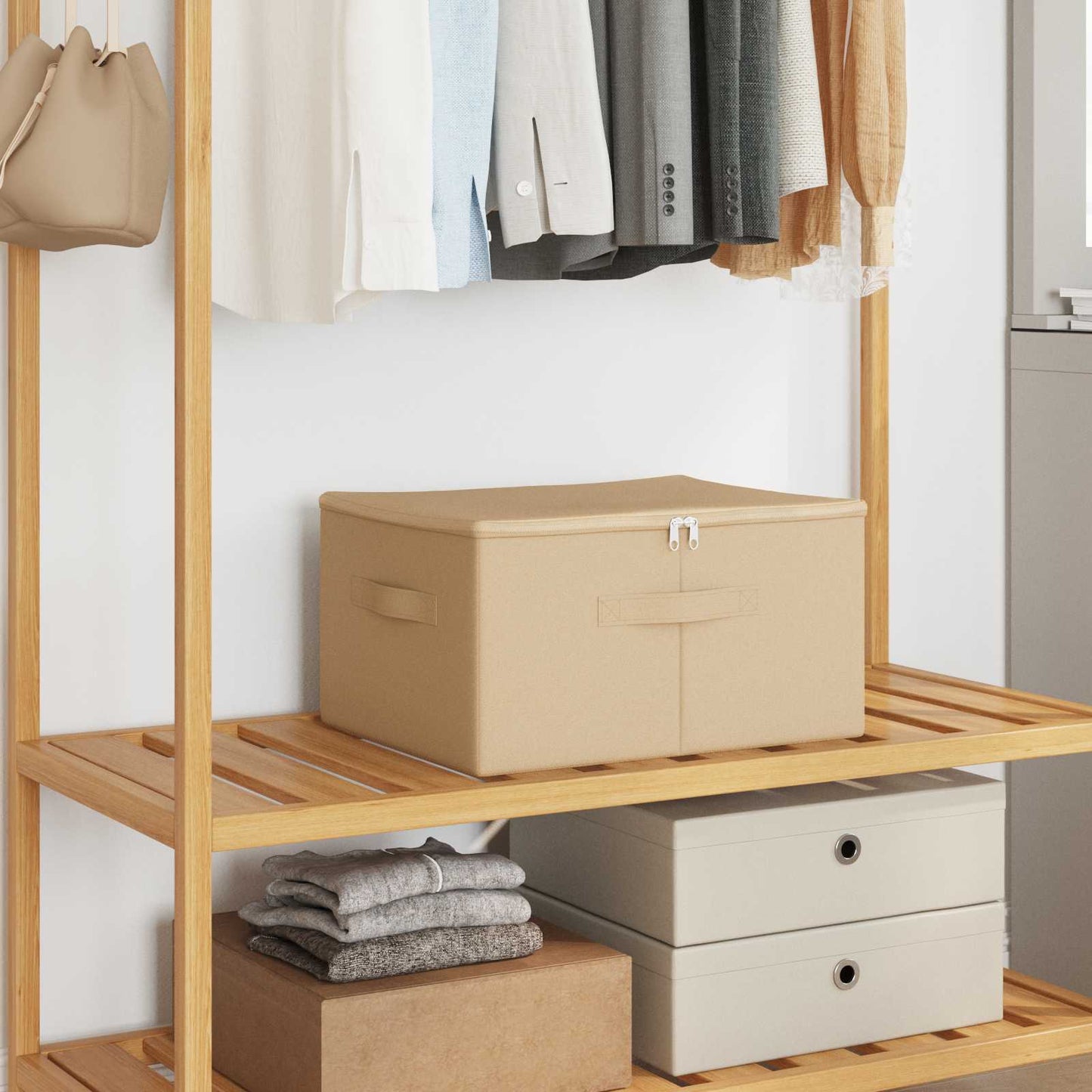 vidaXL Κουτί αποθήκευσης Κρεμ 43 x 34 x 23 εκ. Ύφασμα