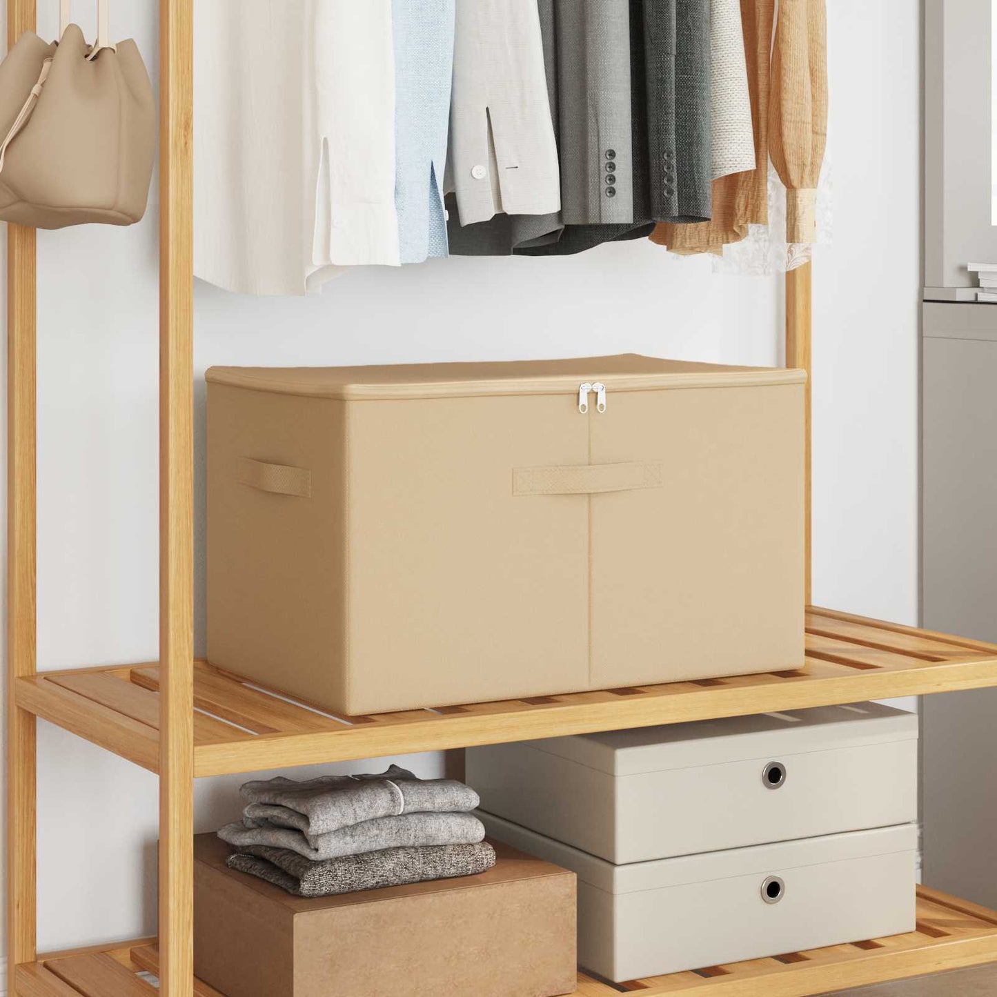 vidaXL Κουτί αποθήκευσης Κρεμ 55 x 35 x 32 εκ. Ύφασμα