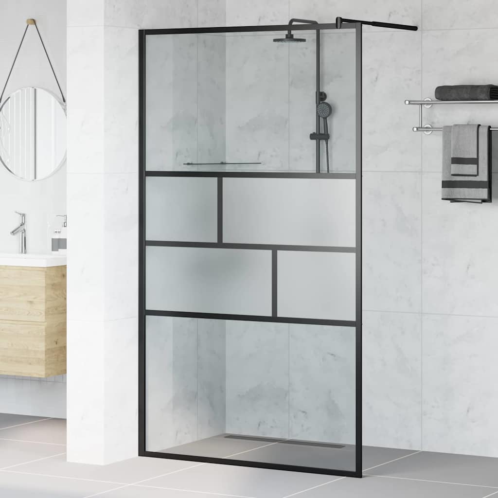 vidaXL Τοίχος Ντους Walk-in Μαύρο 112,5 x 195 x 0,5 cm